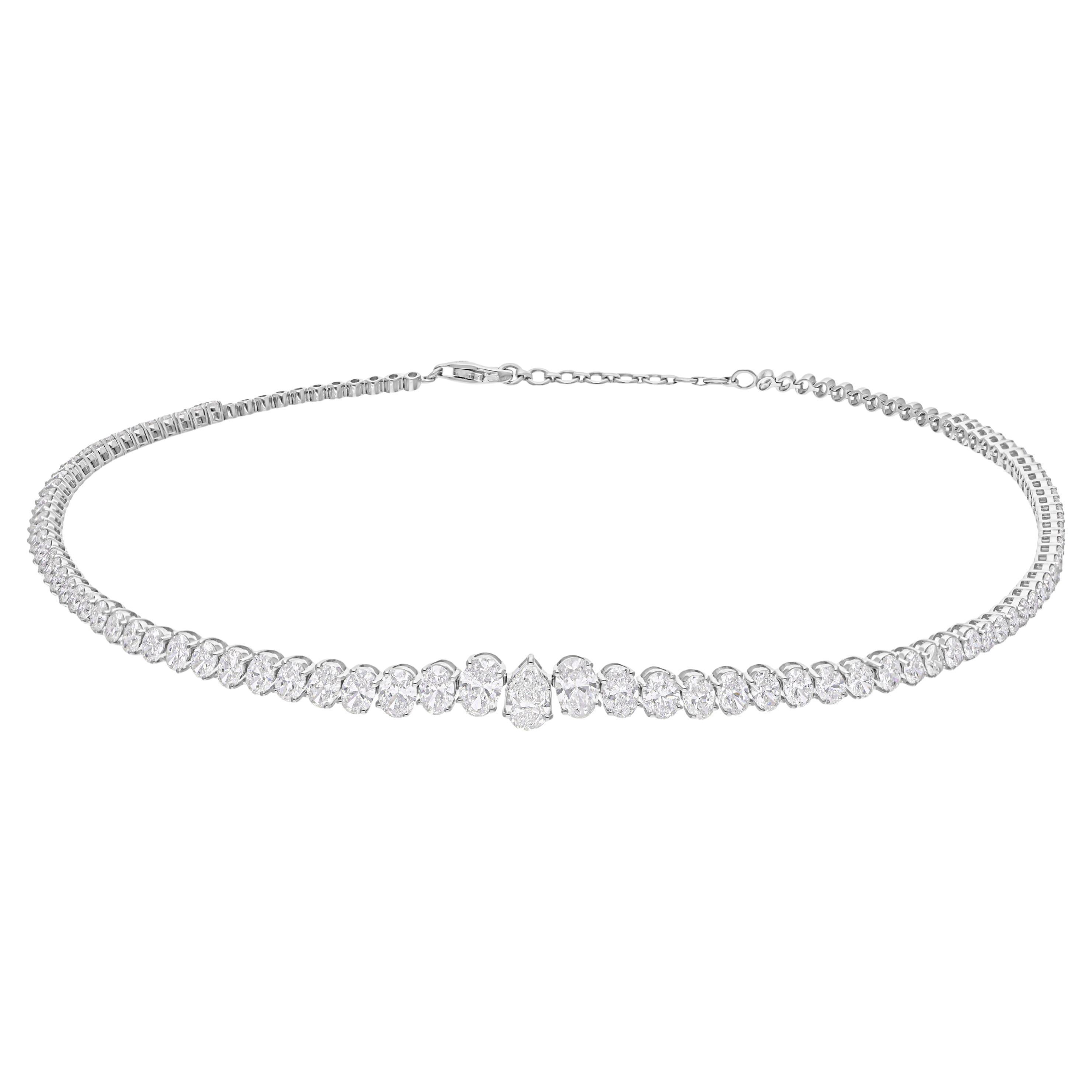11.11 Carat SI Clarity HI Color Pear Oval Diamond Necklace 18 Karat White Gold