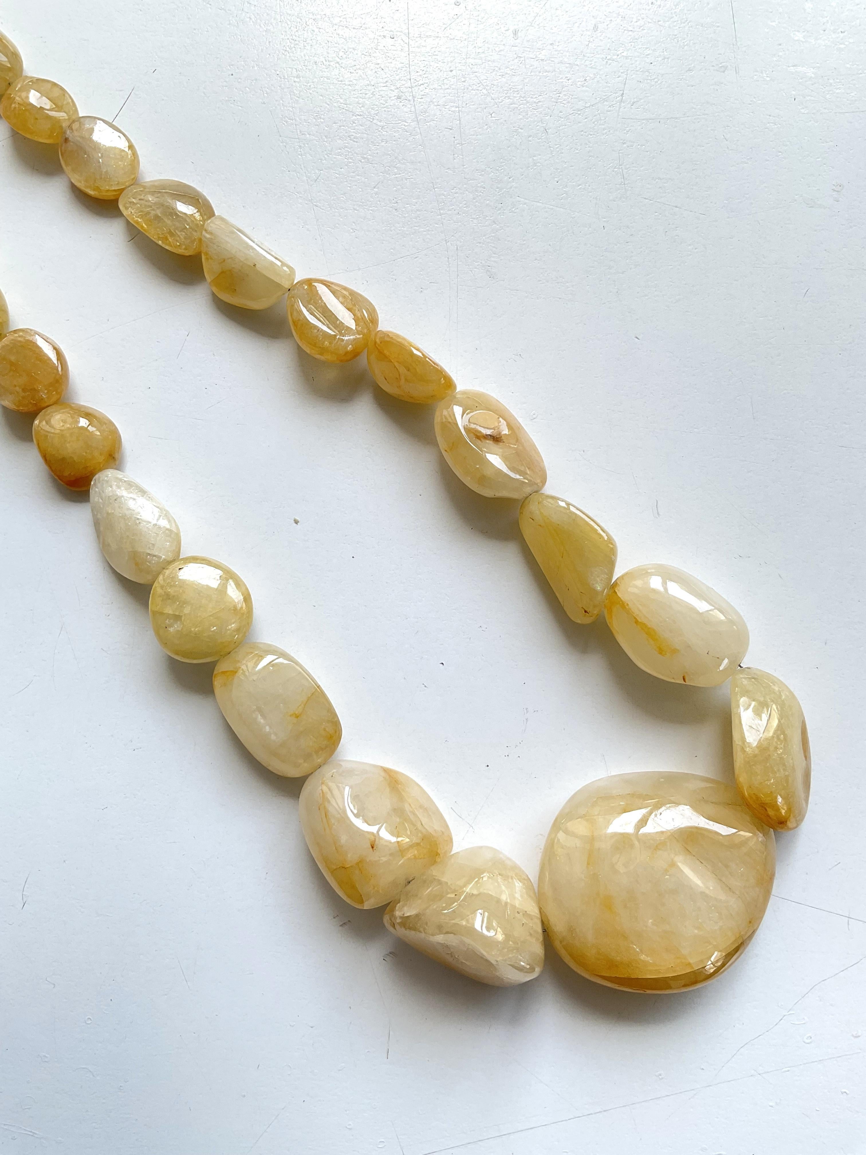 Bead 1111.20 Carats Big Size Yellow Sapphire Plain Tumbled Natural Gemstone Necklace For Sale