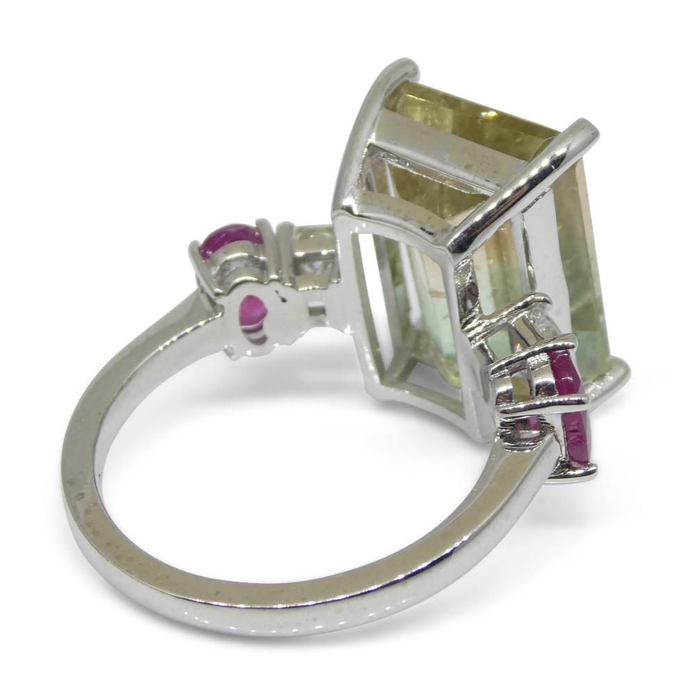 11.11ct Bi Color Tourmaline, Ruby and Diamond Ring Set in 14k White Gold For Sale 6