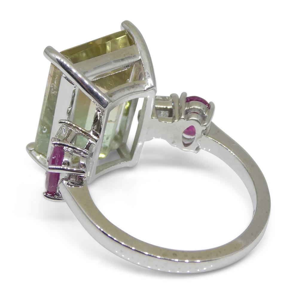 11.11ct Bi Color Tourmaline, Ruby and Diamond Ring Set in 14k White Gold For Sale 7