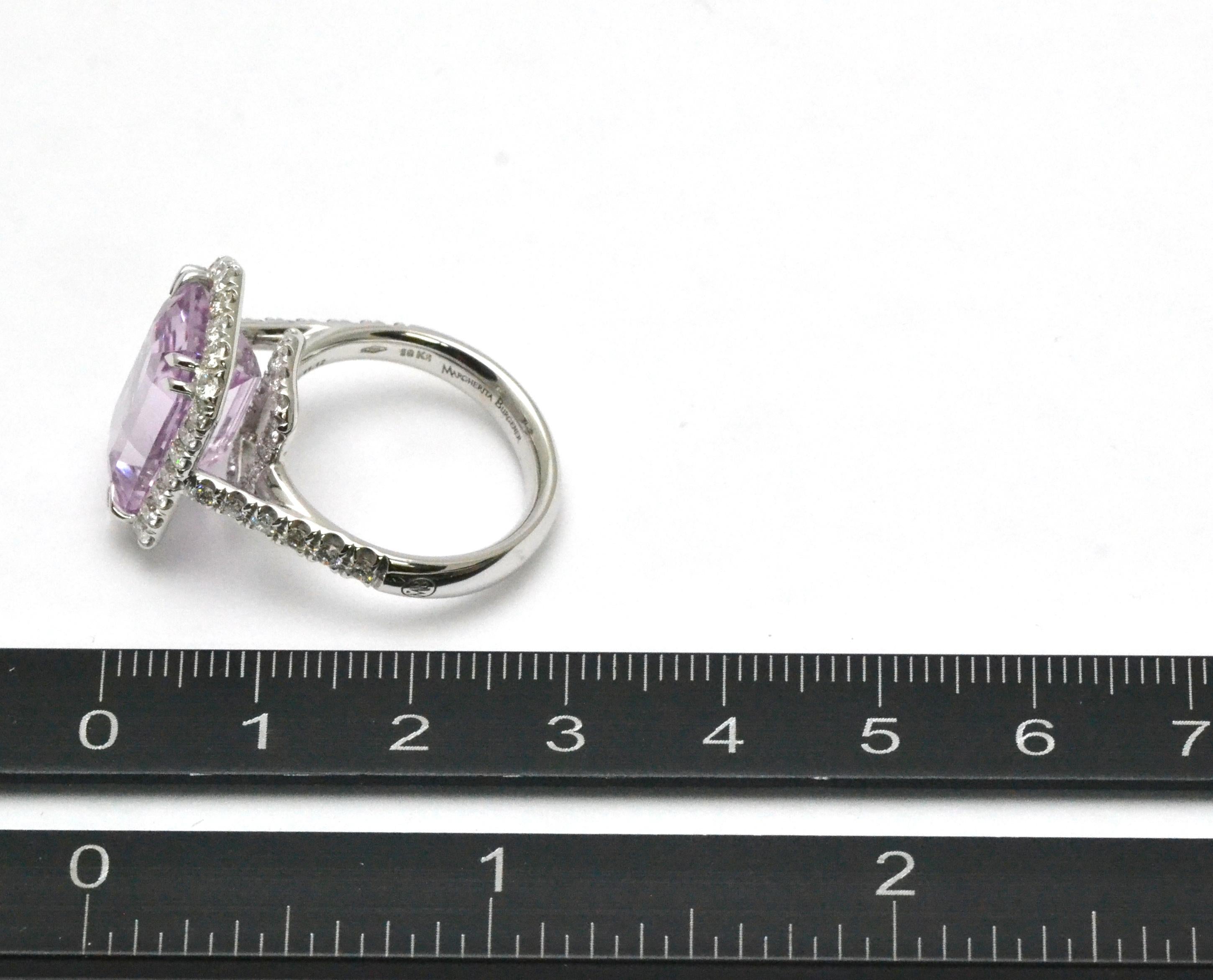 11.12 Kt  Kunzite Diamonds 18k White Gold Made in Italy  Ring For Sale 5