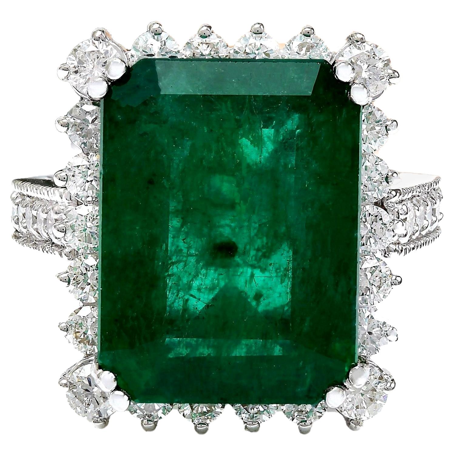 11.13 Carat Emerald 18 Karat Solid White Gold Diamond Ring For Sale