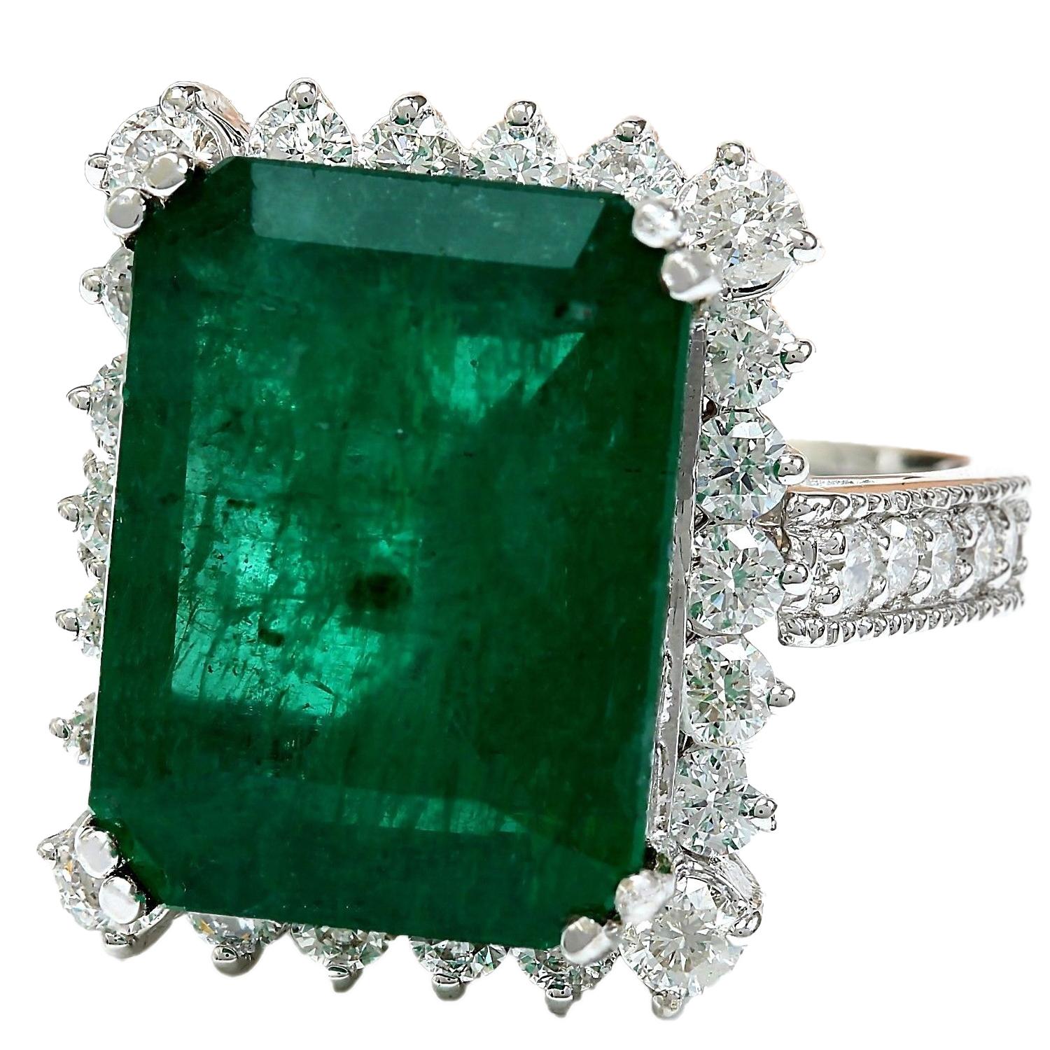 11.13 Carat  Emerald 18K Solid White Gold Diamond Ring
Item Type: Ring
Item Style: Cocktail
Material: 18K White Gold
Mainstone: Emerald
Stone Color: Green
Stone Weight: 9.58 Carat
Stone Shape: Emerald
Stone Quantity: 1
Stone Dimensions: 16.42x12.35