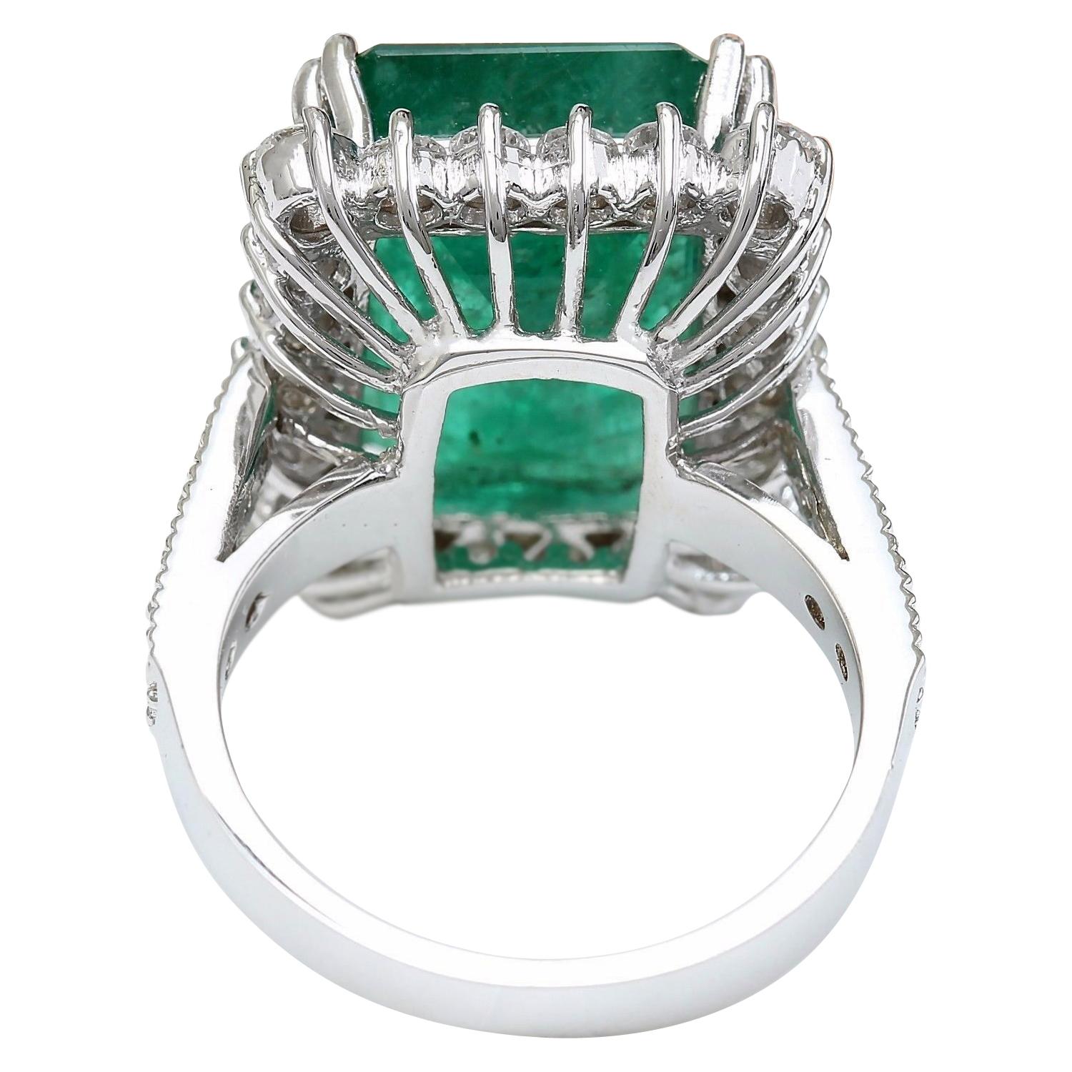 Women's 11.13 Carat Emerald 18 Karat Solid White Gold Diamond Ring For Sale