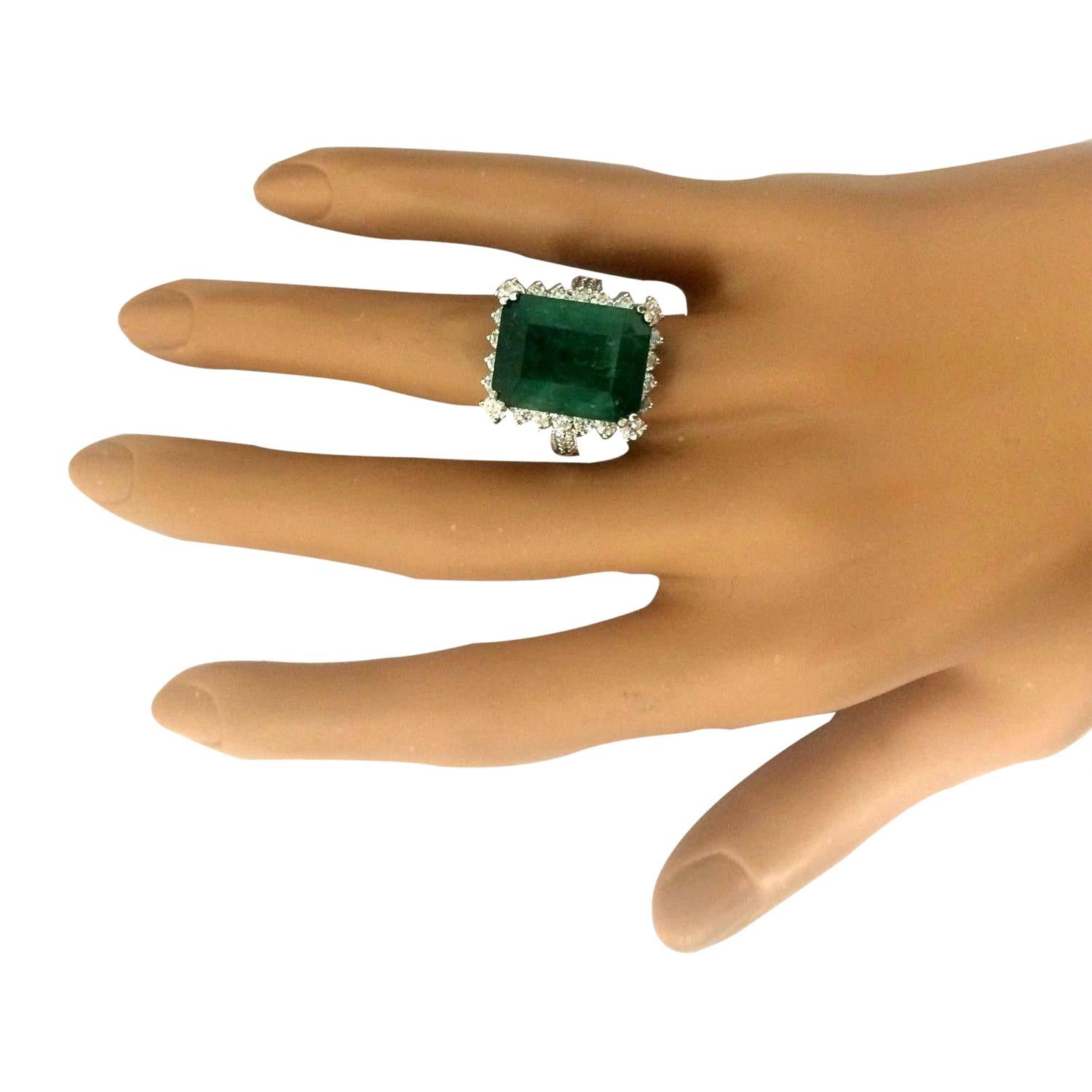 11.13 Carat Emerald 18 Karat Solid White Gold Diamond Ring For Sale 1