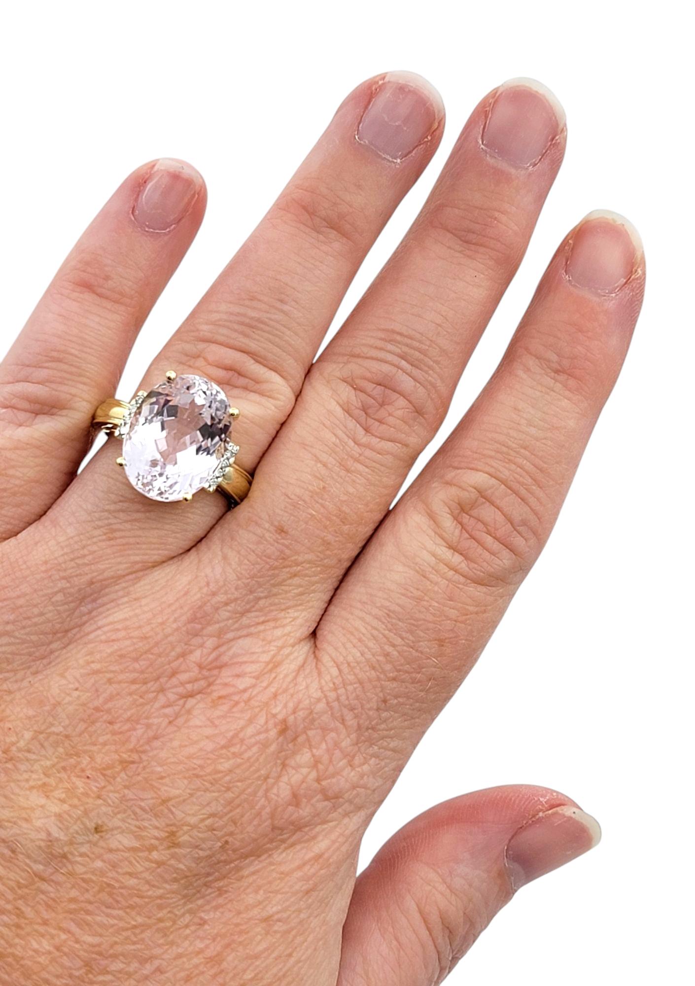 11.13 Carat Oval Cut Kunzite Cocktail Ring with Diamonds in 14 Karat Yellow Gold For Sale 5