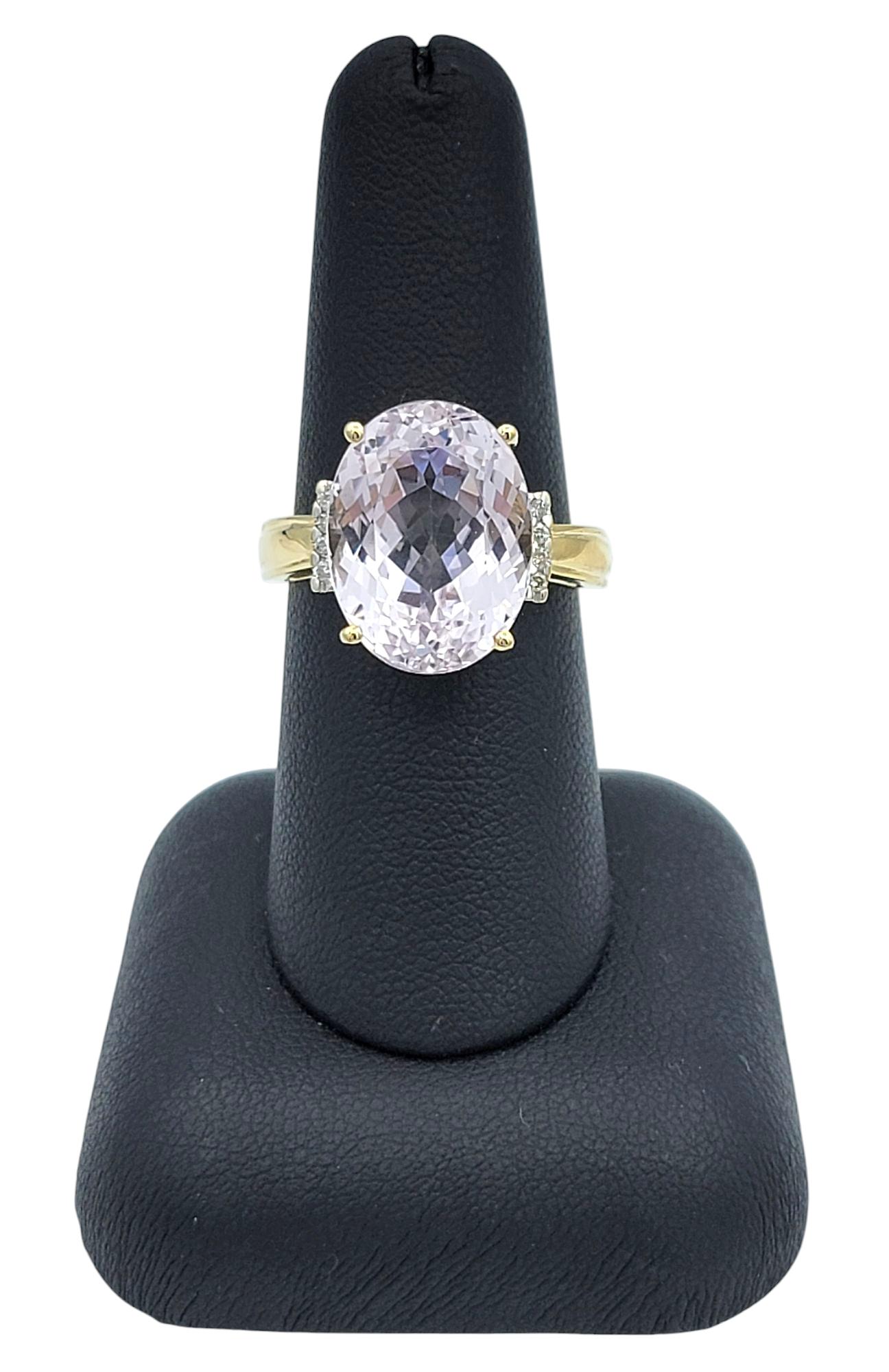11.13 Carat Oval Cut Kunzite Cocktail Ring with Diamonds in 14 Karat Yellow Gold For Sale 7