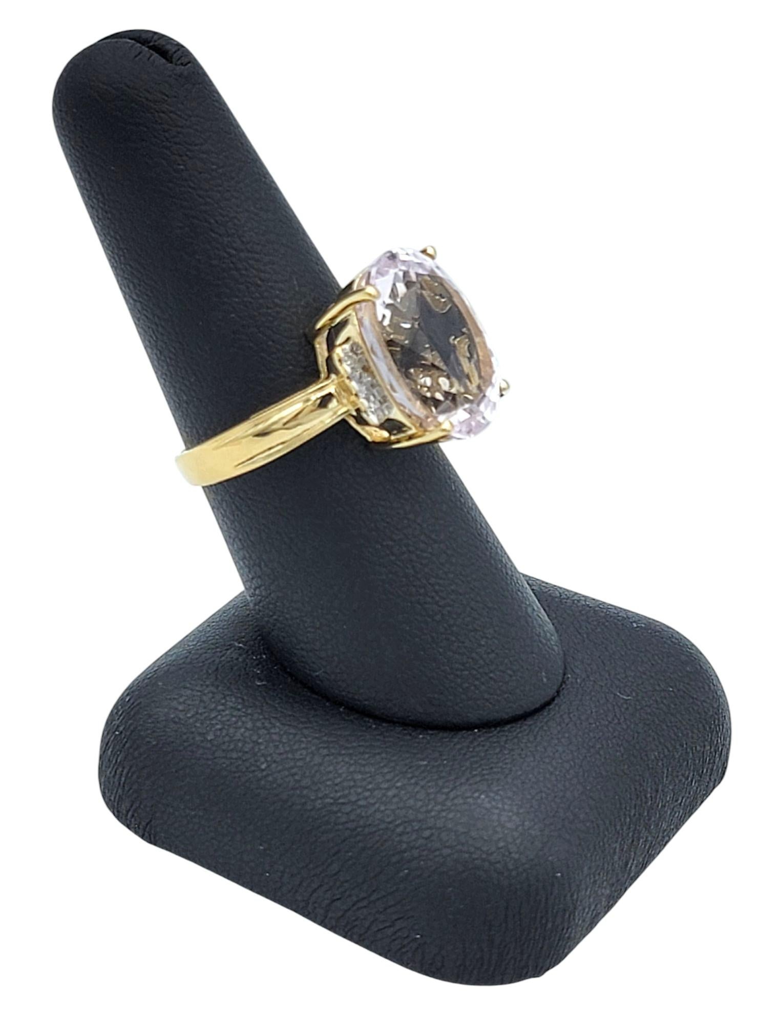 11.13 Carat Oval Cut Kunzite Cocktail Ring with Diamonds in 14 Karat Yellow Gold For Sale 8