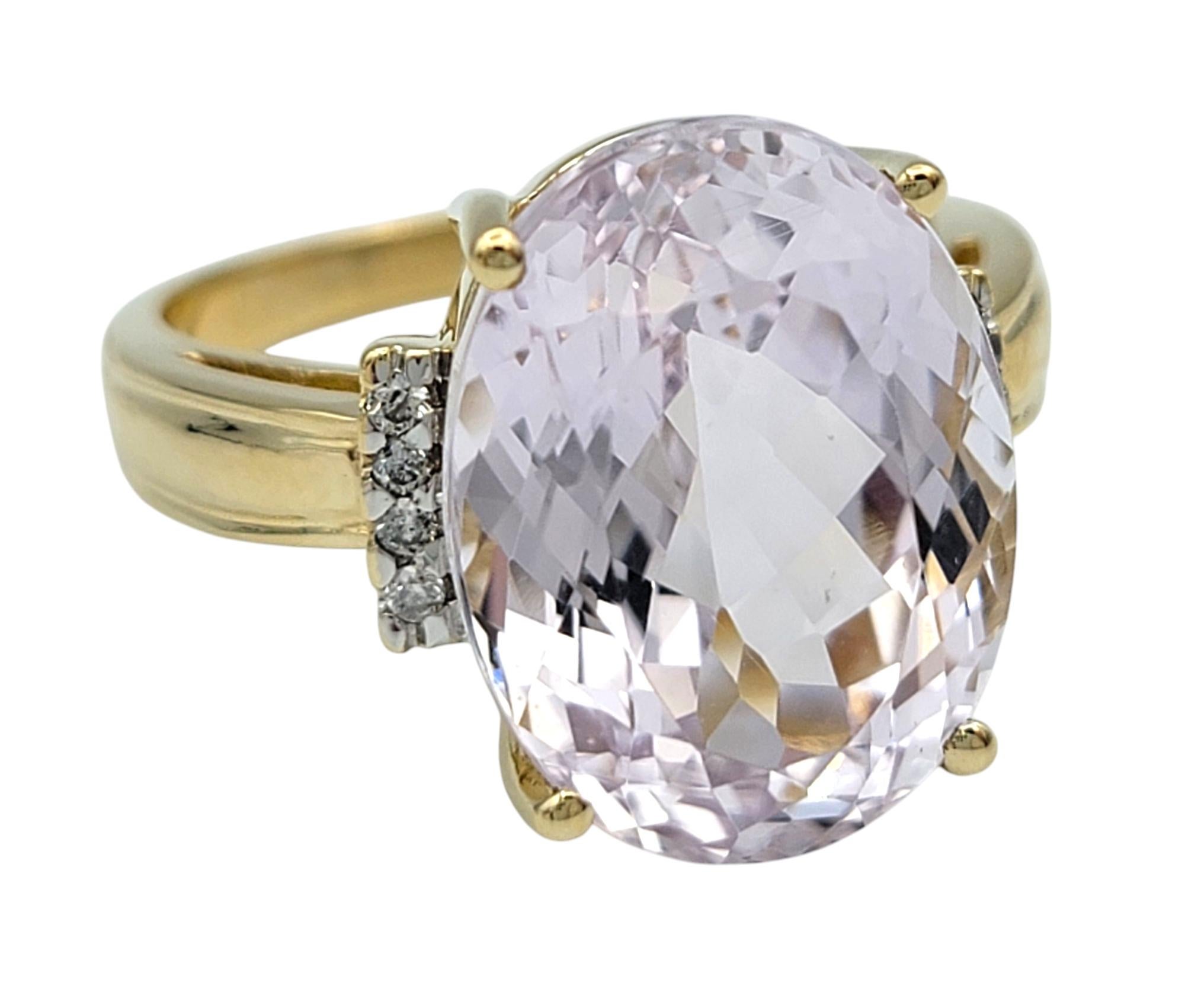 11.13 Carat Oval Cut Kunzite Cocktail Ring with Diamonds in 14 Karat Yellow Gold In Good Condition For Sale In Scottsdale, AZ