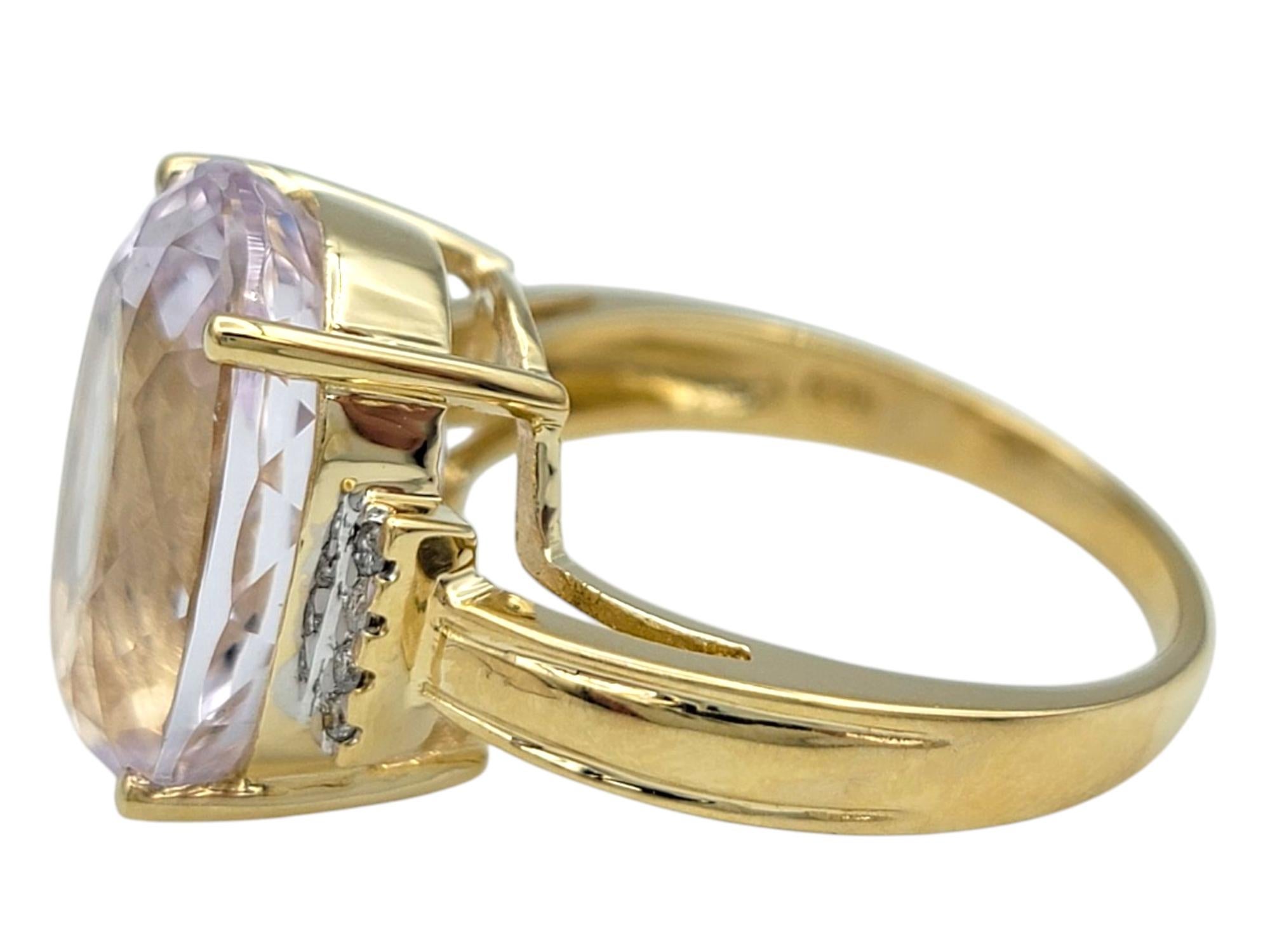 11.13 Carat Oval Cut Kunzite Cocktail Ring with Diamonds in 14 Karat Yellow Gold For Sale 1