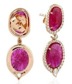 11.13 Carat Ruby 18 Karat Gold Diamond Earrings