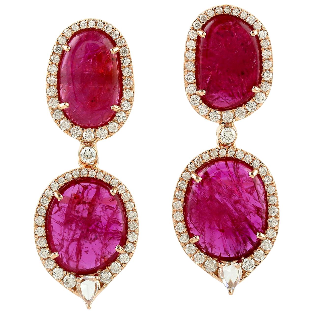 11.13 Carat Ruby 18 Karat Gold Diamond Earrings