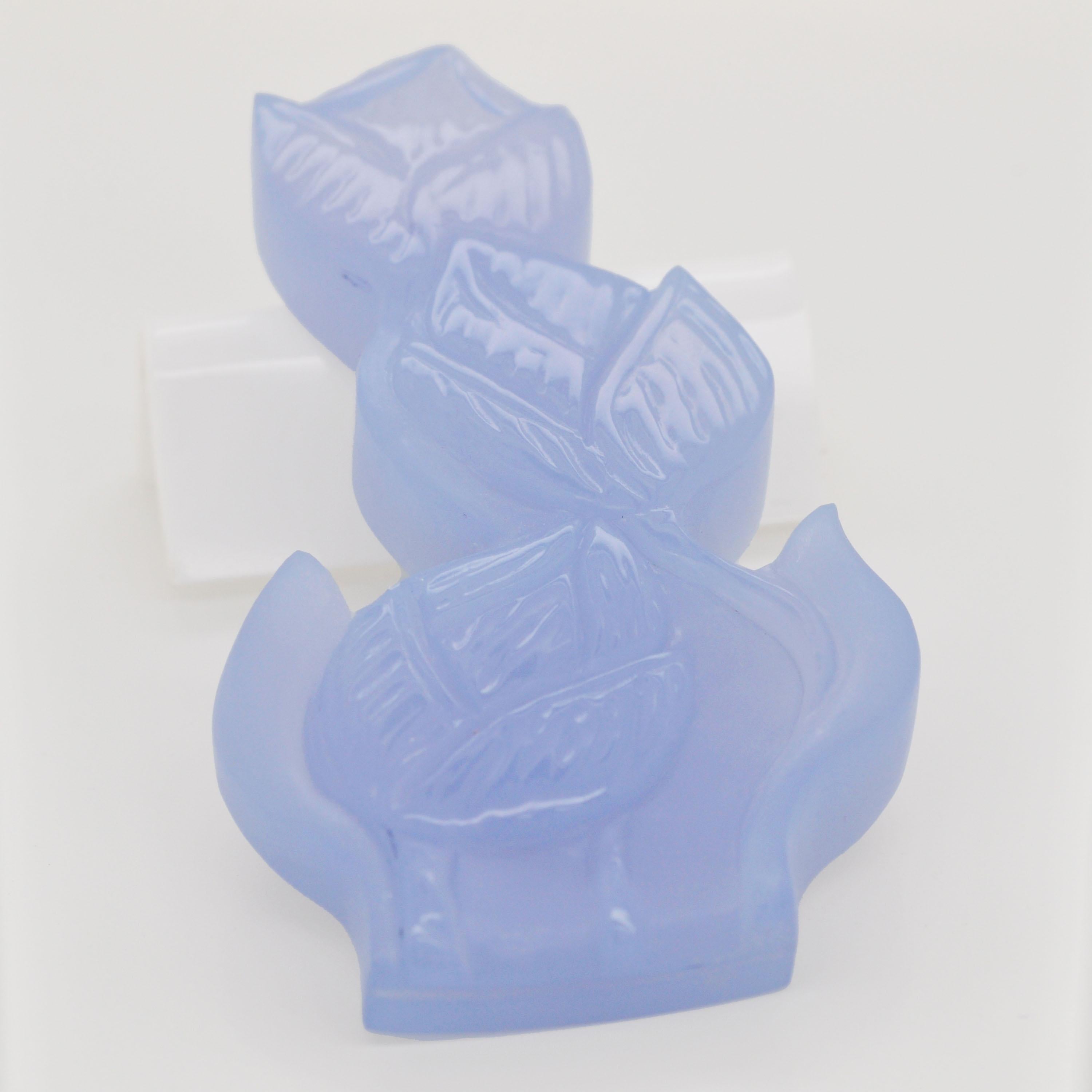 Contemporary 111.36 Carats Blue Chalcedony Hand-Carved Flower Carving Pendant Necklace For Sale