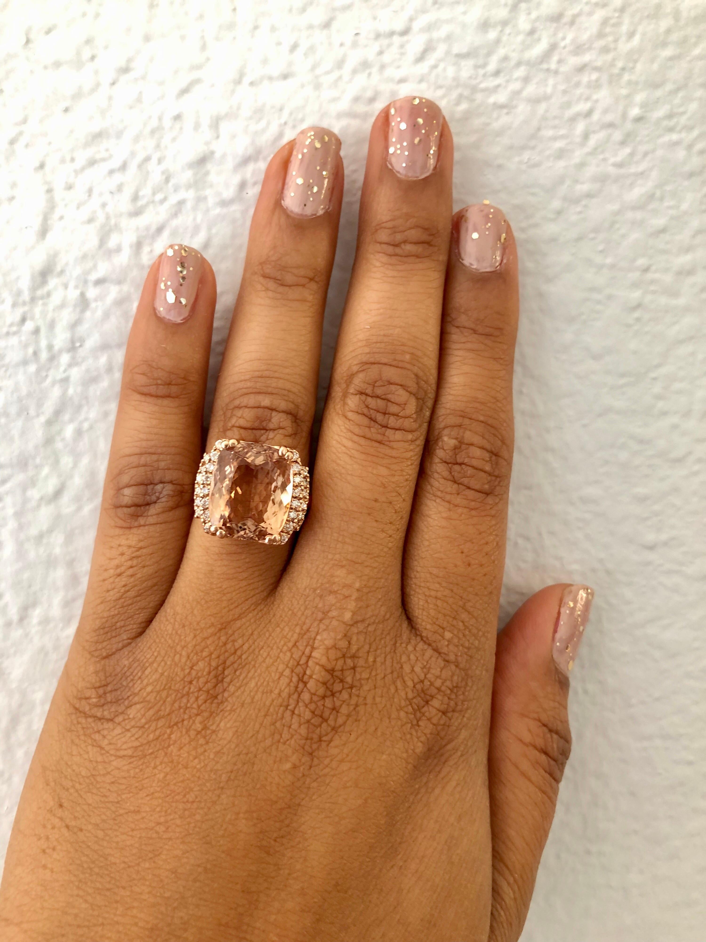 11.14 Carat Morganite Diamond 14 Karat Rose Gold Cocktail Ring In New Condition In Los Angeles, CA