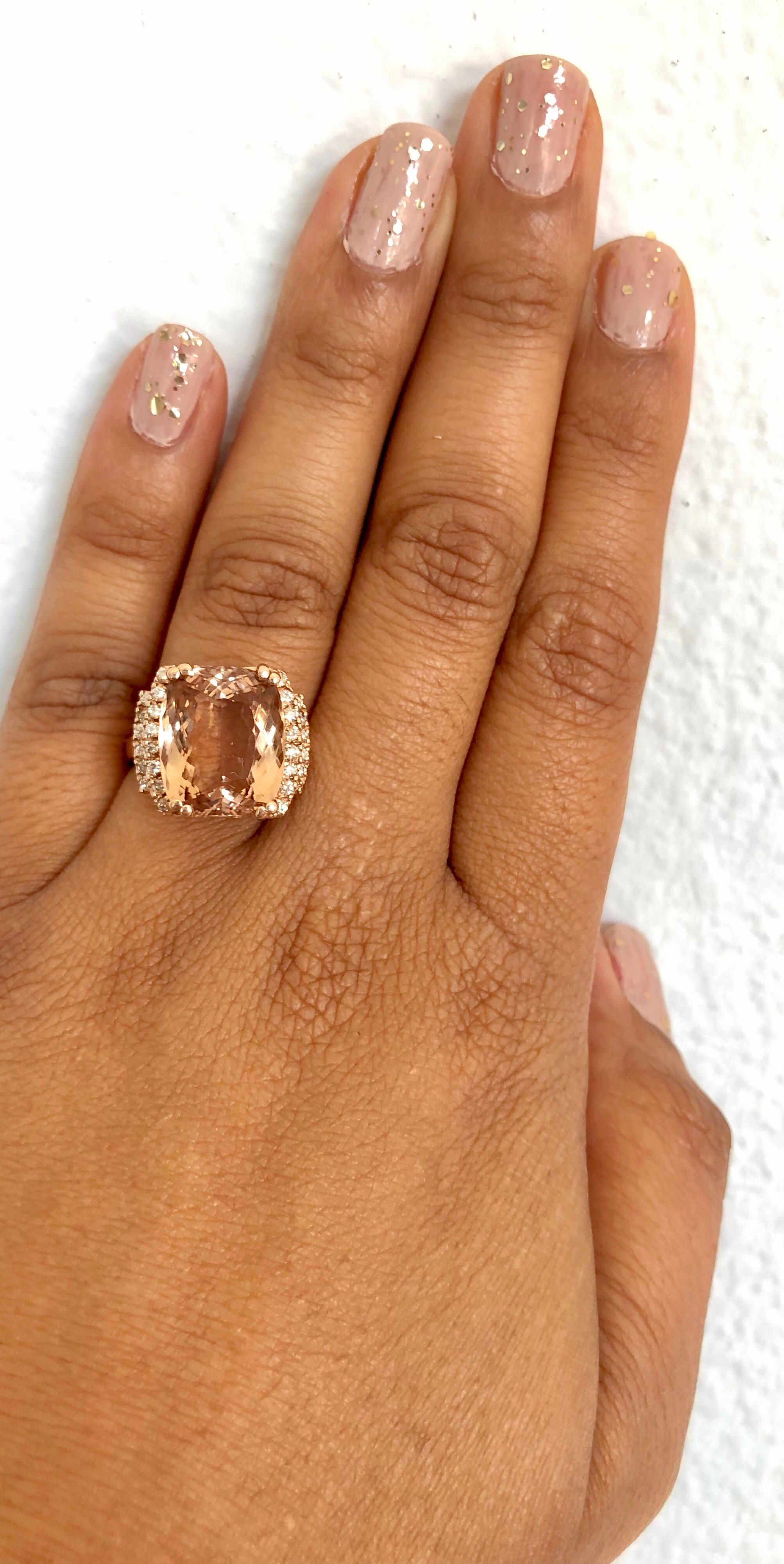 Women's 11.14 Carat Morganite Diamond 14 Karat Rose Gold Cocktail Ring