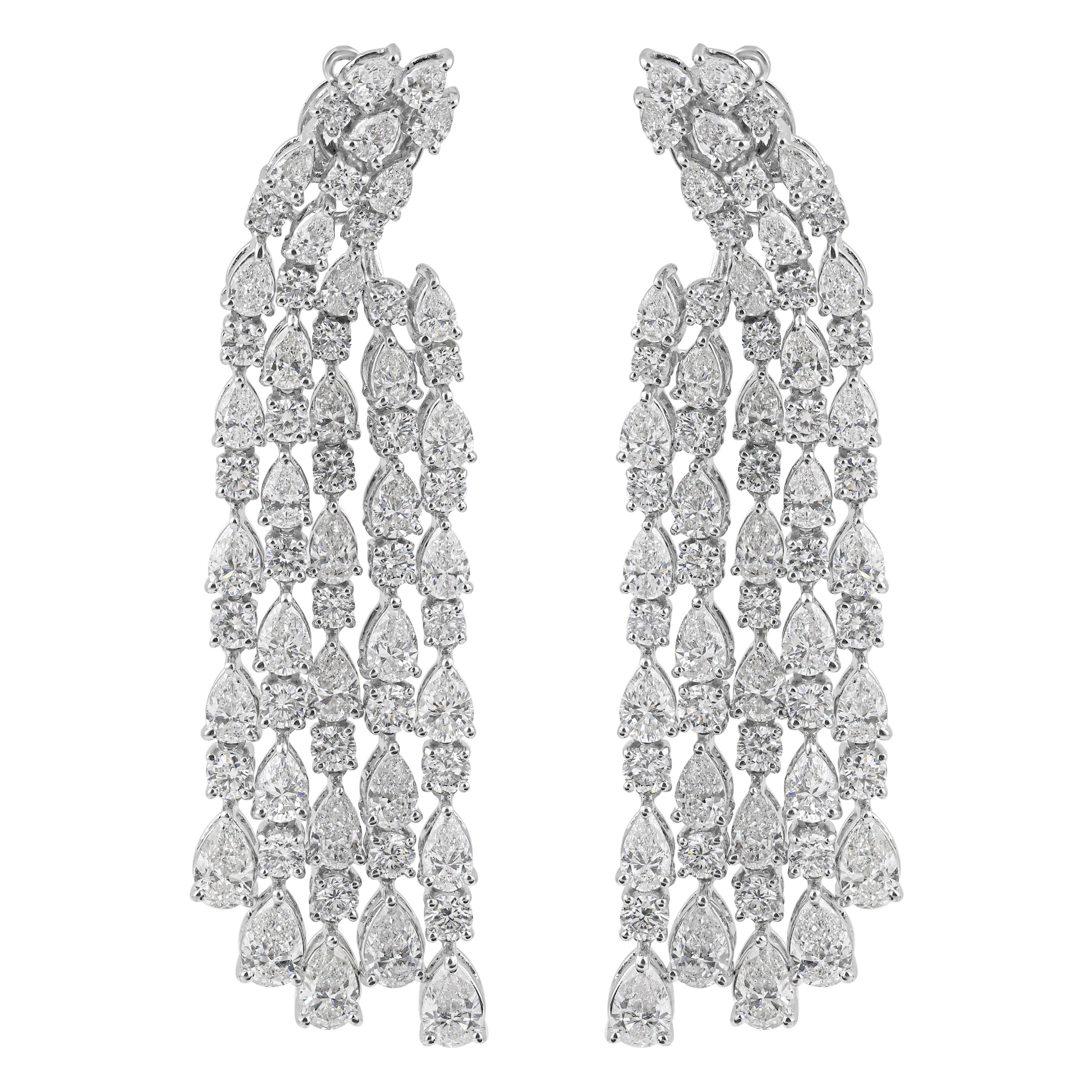 11.14 Carat SI/HI Diamond Chandelier Dangle Earrings 14k White Gold Fine Jewelry For Sale