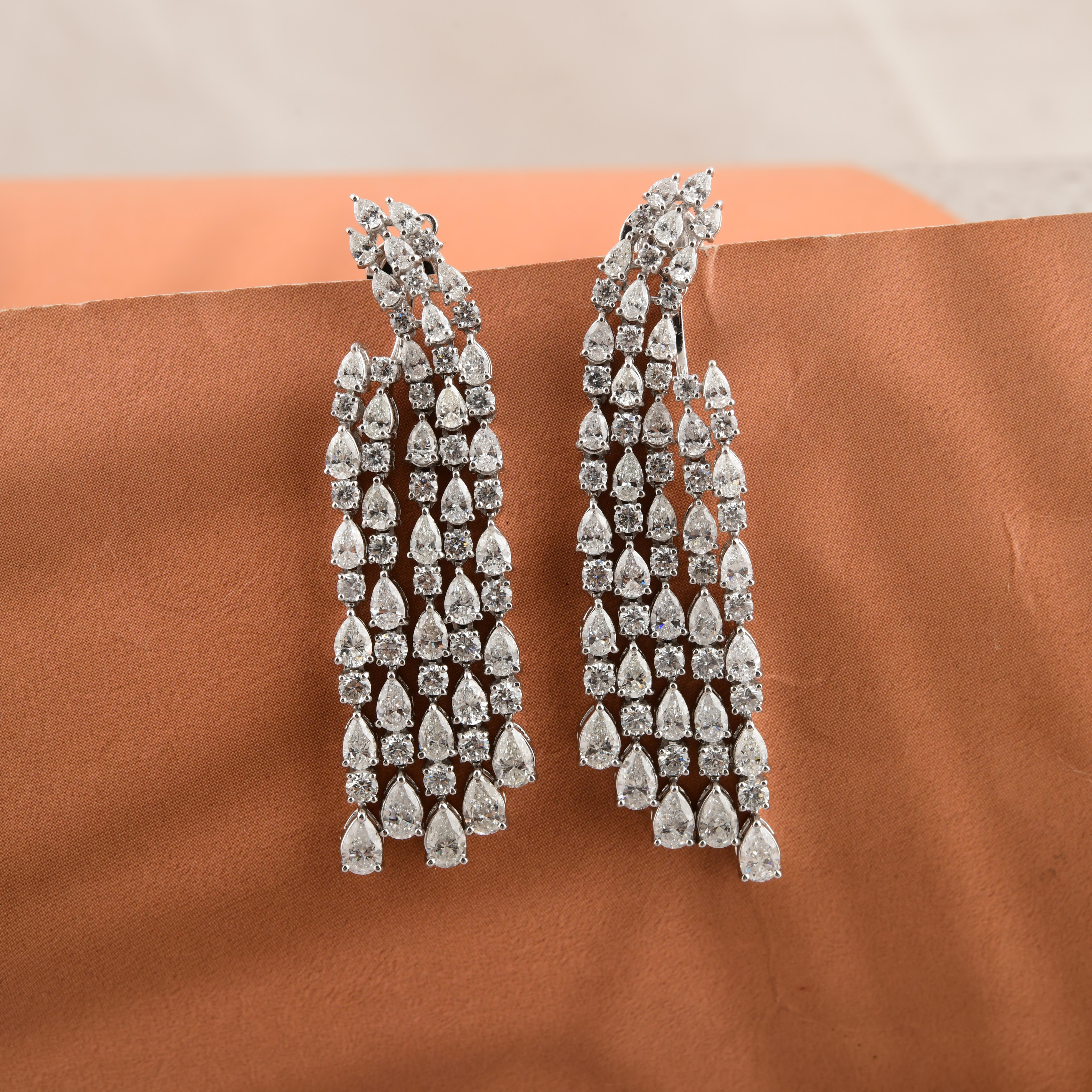 Pendientes colgantes de diamantes SI/HI de 11,14 quilates y oro blanco de 18k Joyería fina Art Nouveau en venta