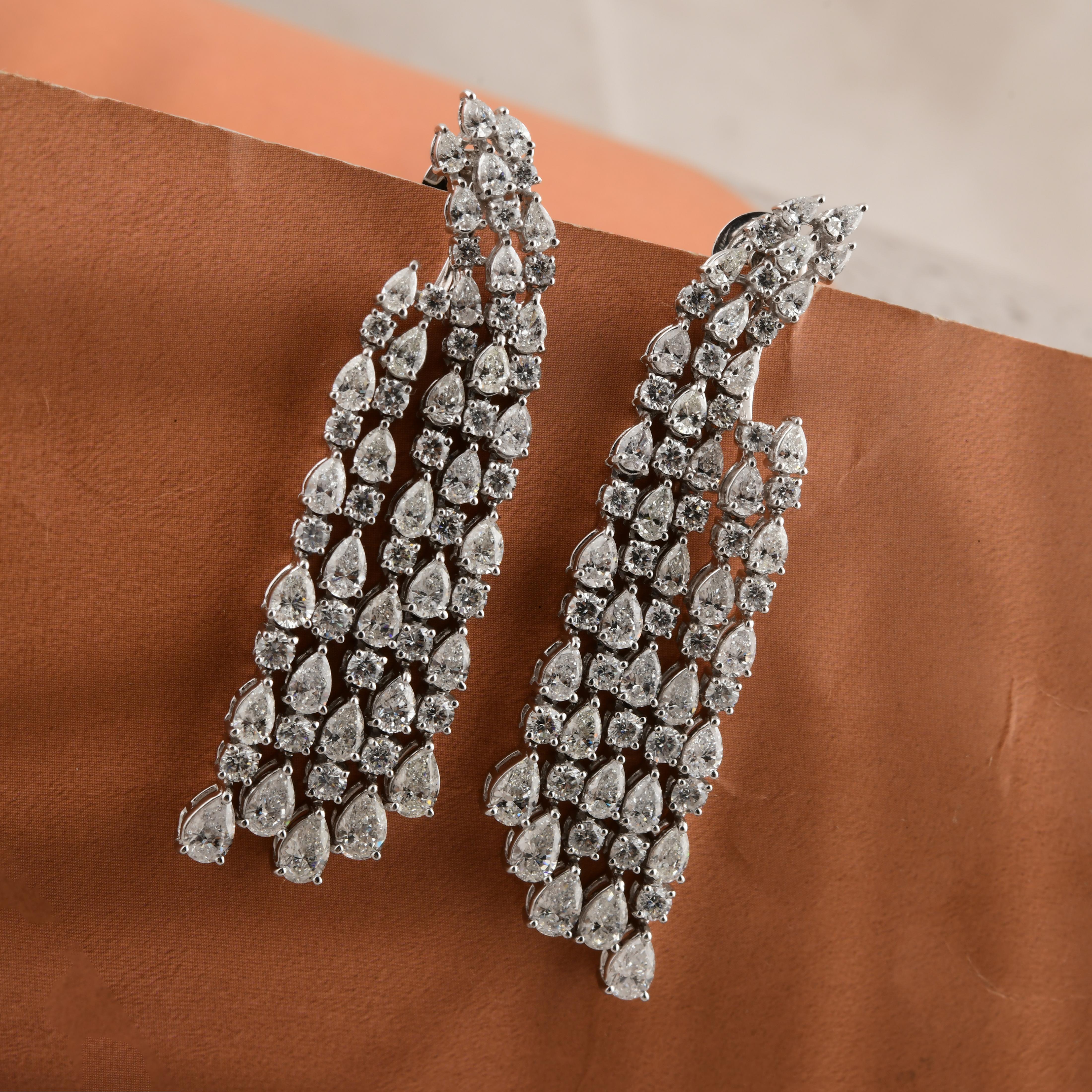 Pendientes colgantes de diamantes SI/HI de 11,14 quilates y oro blanco de 18k Joyería fina Corte mixto en venta