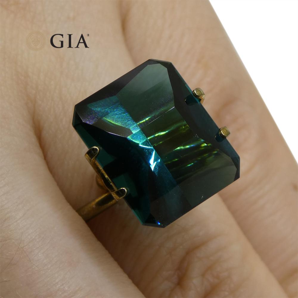 Women's or Men's 11.14 Carat Octagonal/Emerald Cut Indicolite Blue Tourmaline GIA Certified For Sale