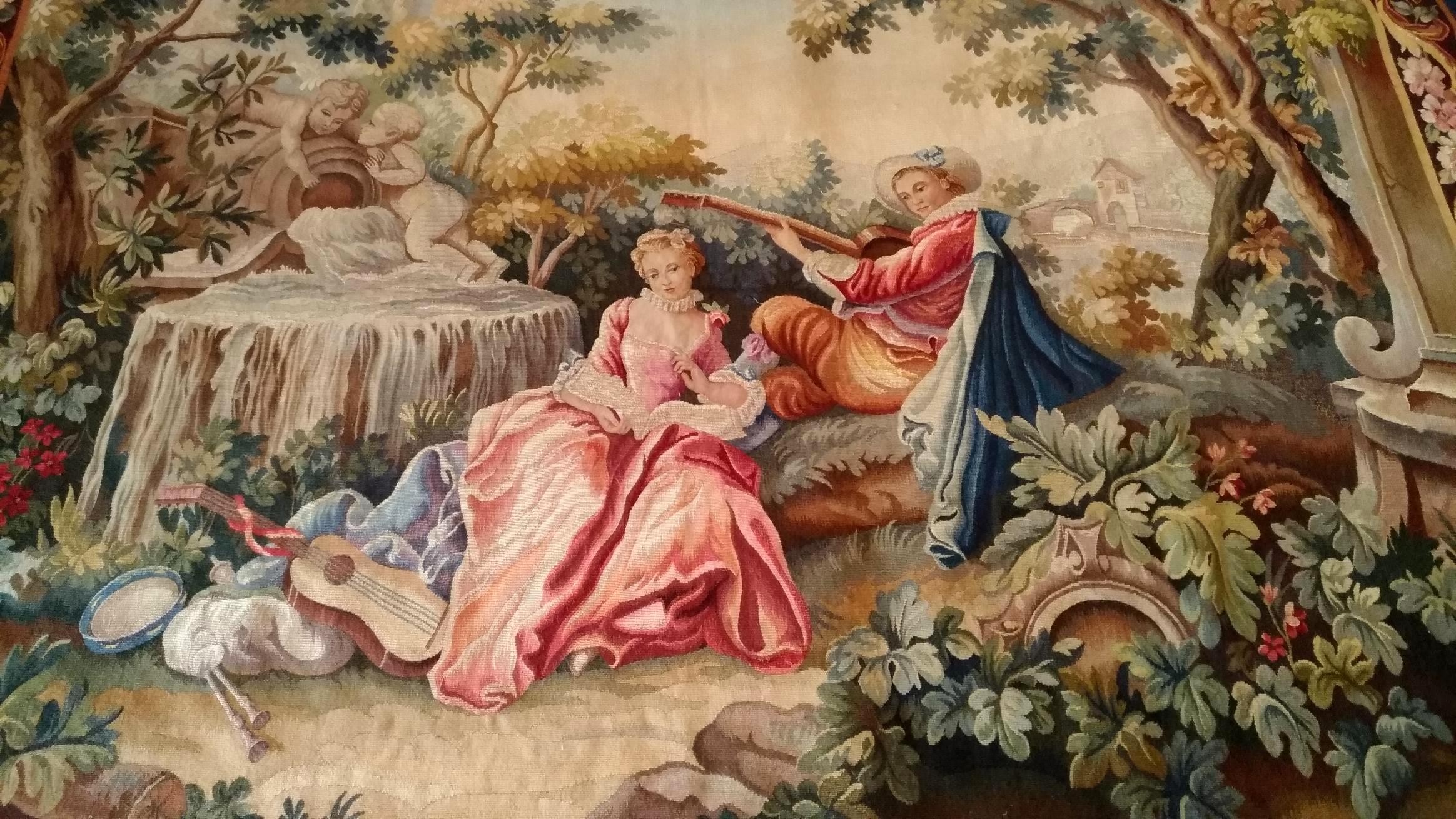Tapisserie du 19ème siècle Scène galante - N° 1115 en vente 1