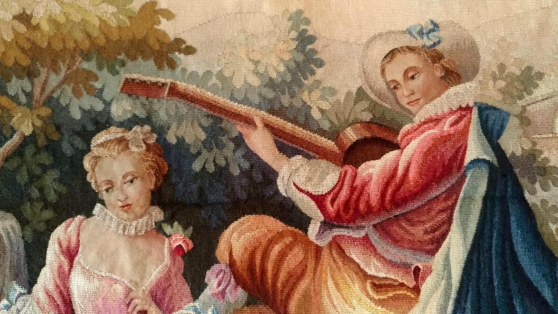 Aubusson 19th Century Tapestry Gallant Scene - N° 1115 For Sale