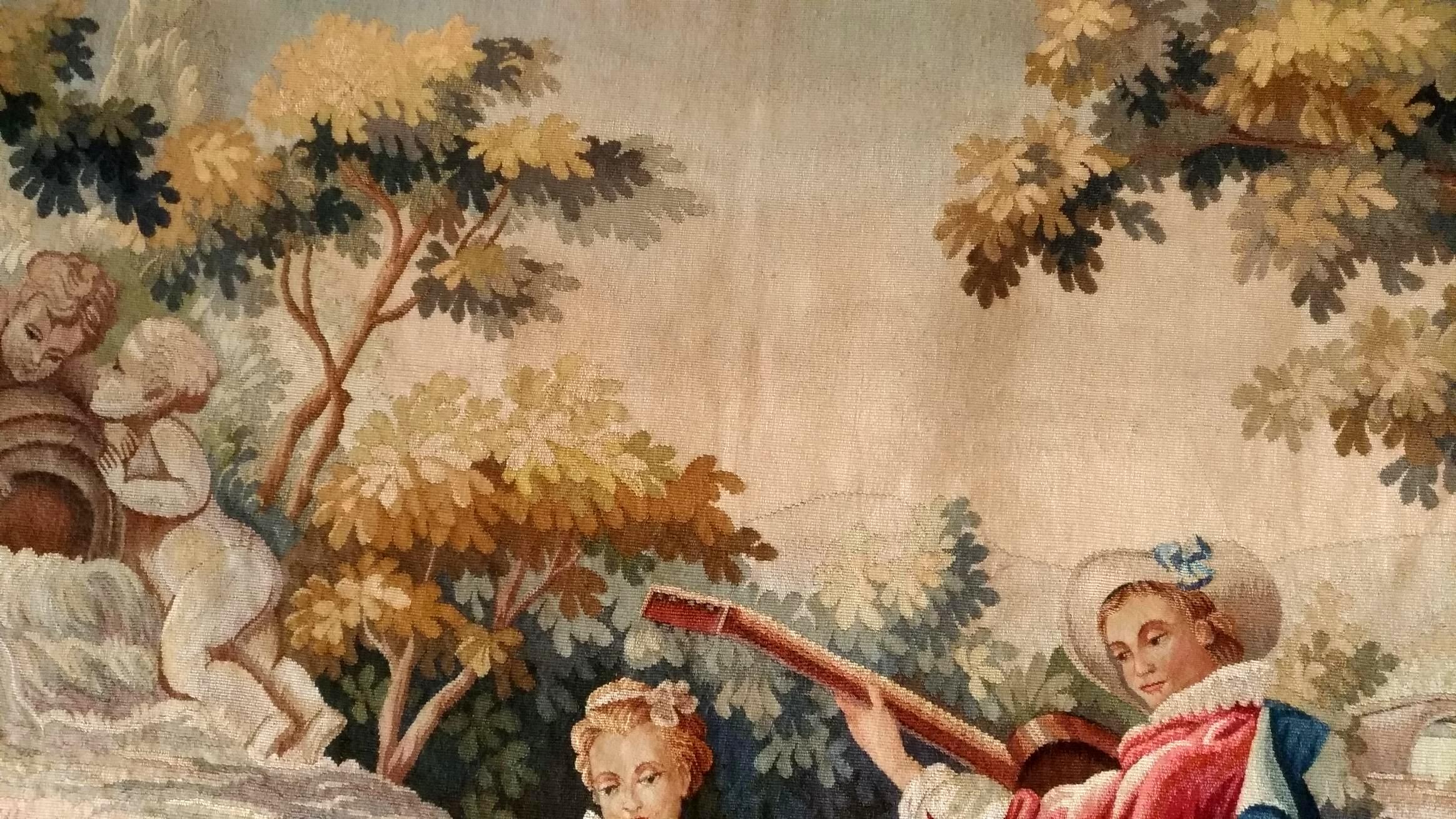 Wool 19th Century Tapestry Gallant Scene - N° 1115 For Sale