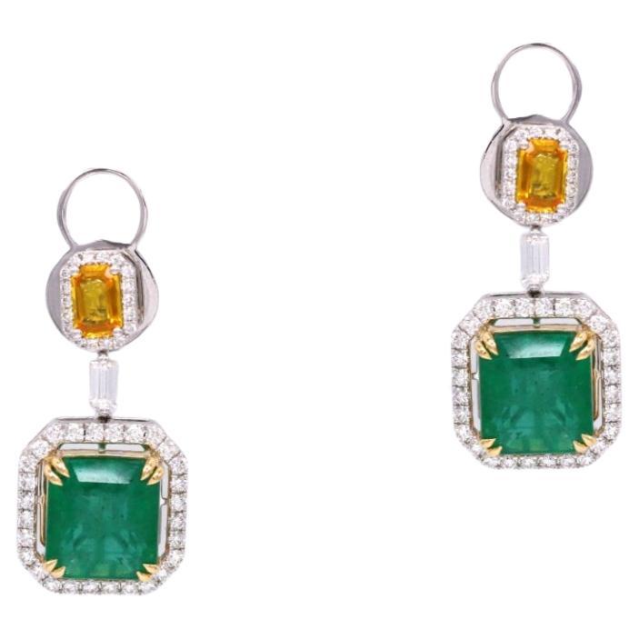 11.15 Carat Emerald Yellow Topaz 18 Karat White Gold Earrings For Sale