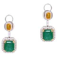 11.15 Carat Emerald Yellow Topaz 18 Karat White Gold Earrings