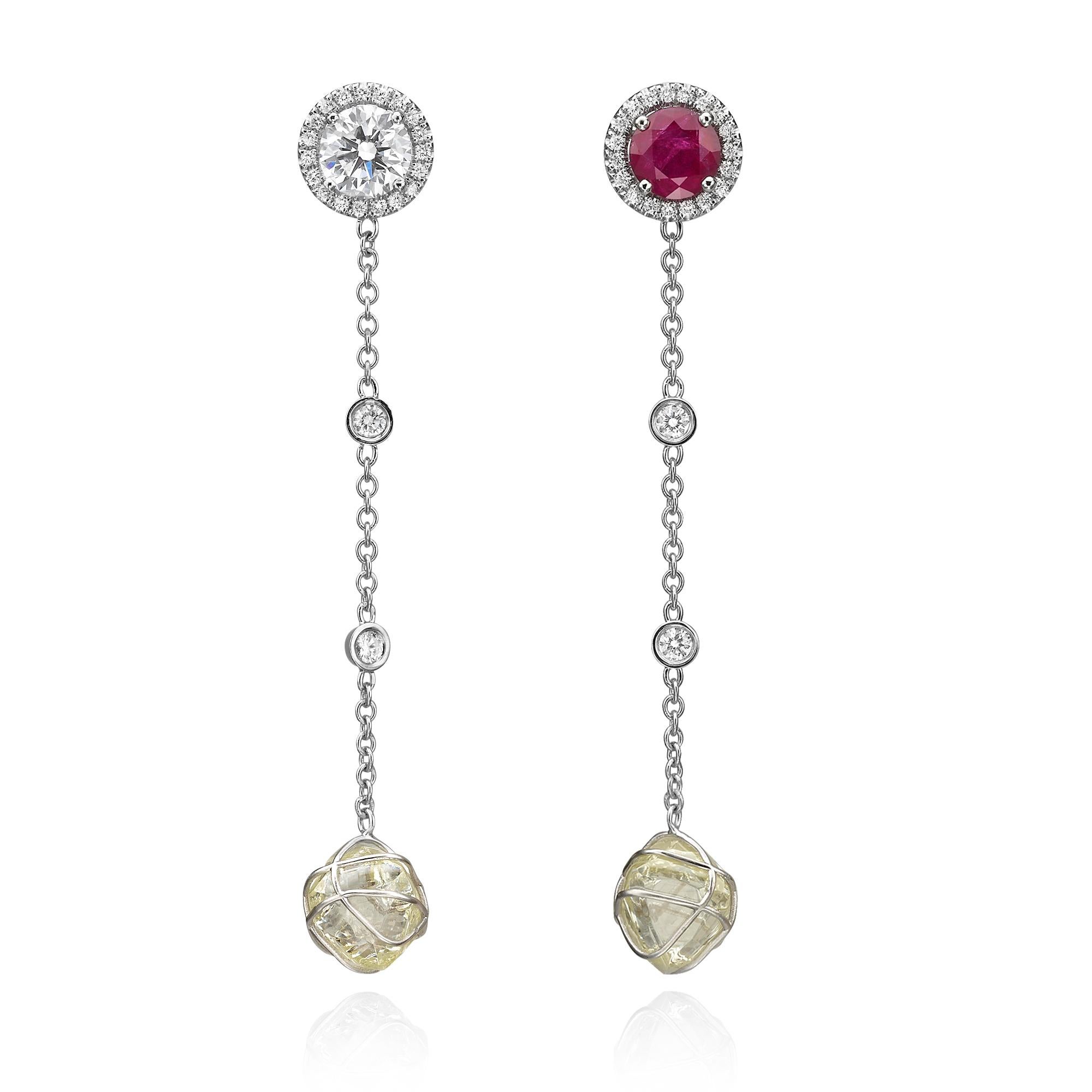Contemporain Parure de boucles d'oreilles pendantes en rubis et diamants interchangeables de 11,15 carats certifiés GIA en vente