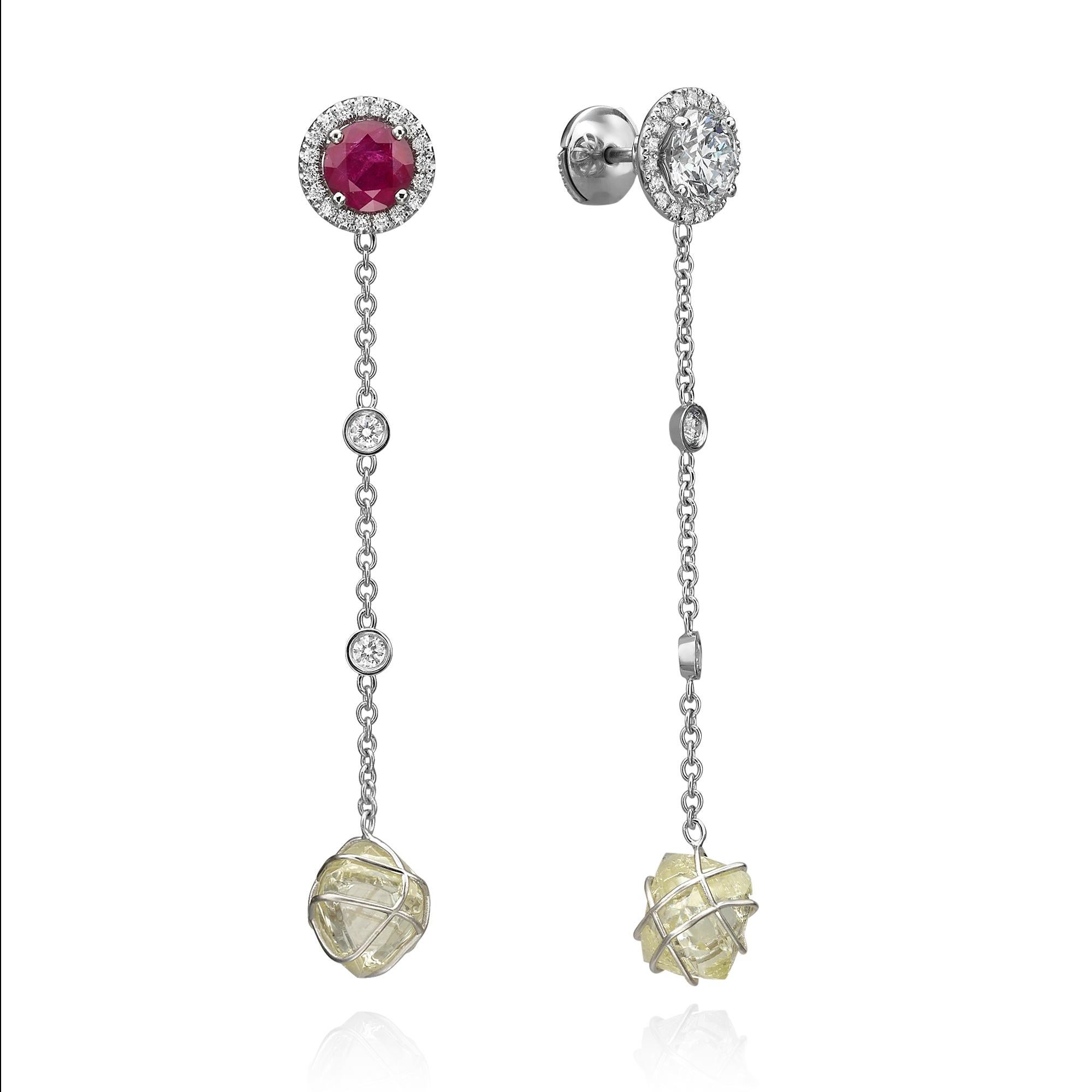 GIA Certified 11.15 Carat Interchangeable Diamond and Ruby Dangling Earring Set In New Condition For Sale In New York, NY