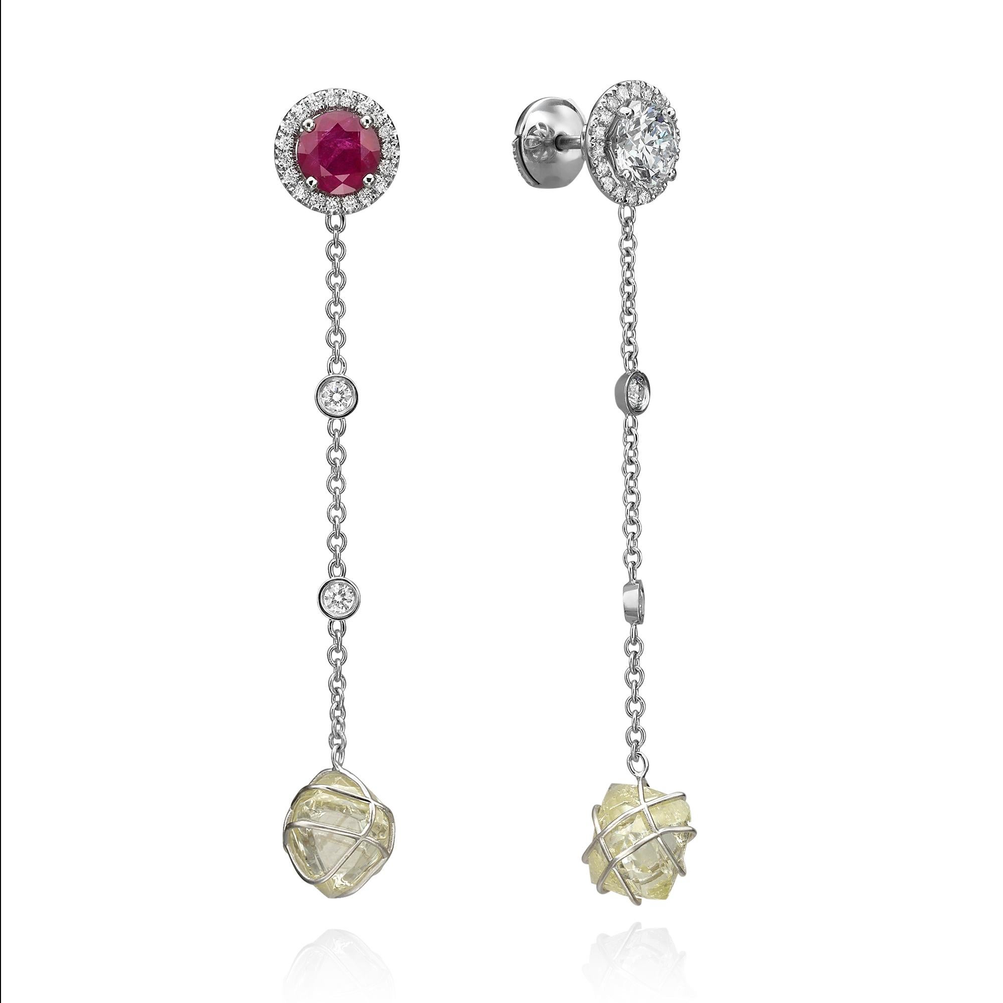 Parure de boucles d'oreilles pendantes en rubis et diamants interchangeables de 11,15 carats certifiés GIA Neuf - En vente à New York, NY