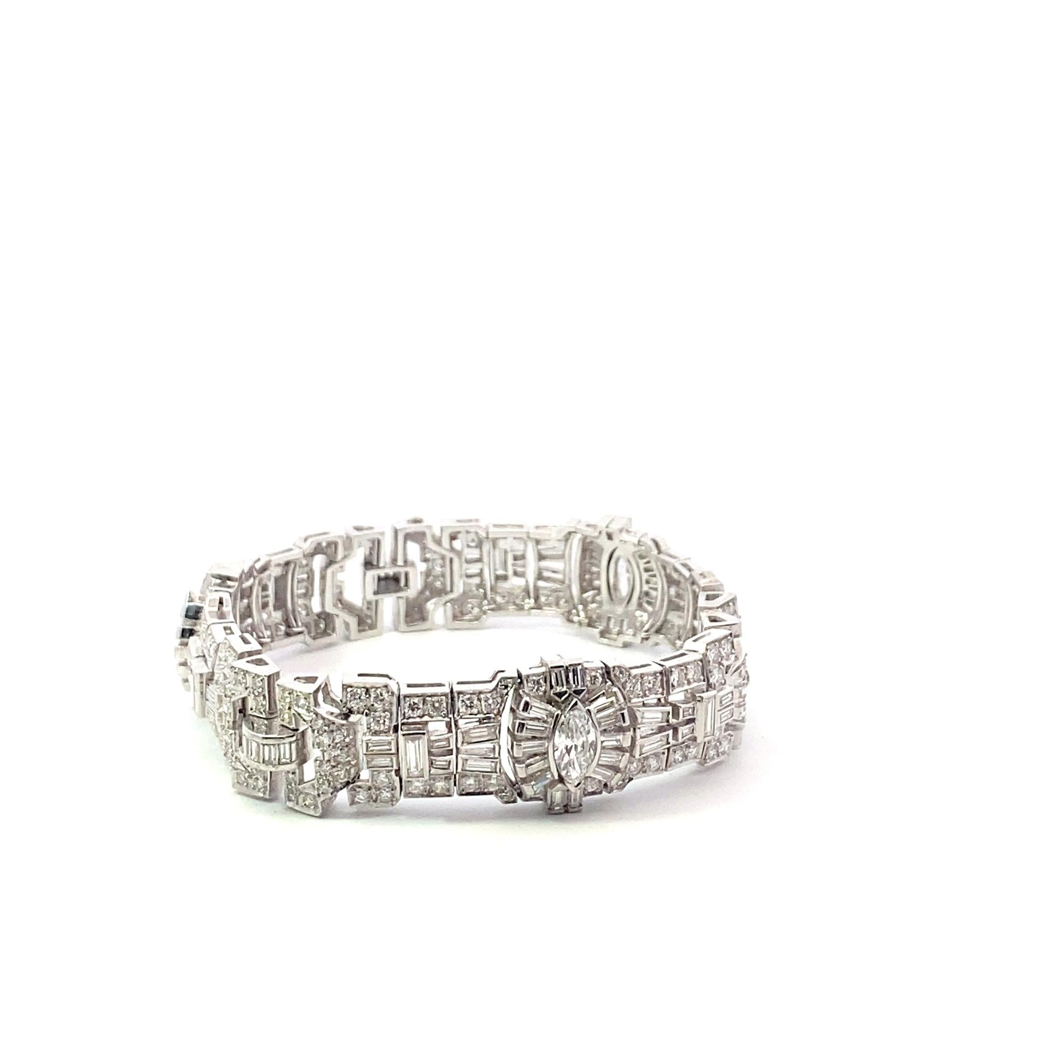 Pulsera Art Déco de Diamantes en Platino de 11,15 Quilates Art Decó en venta