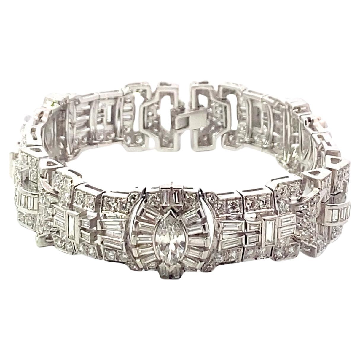 11.15 Carat Platinum Diamond Art Deco Bracelet