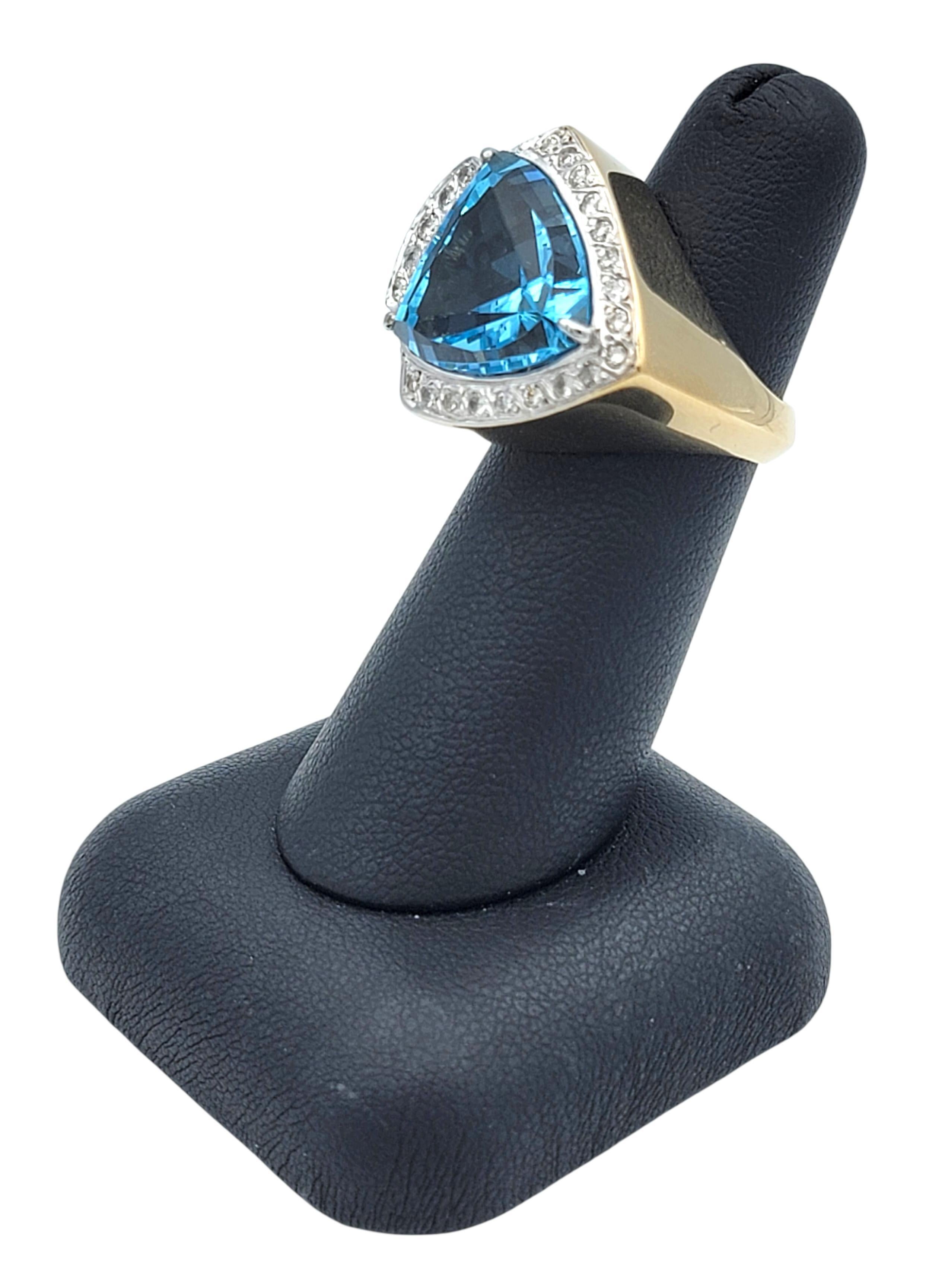11.15 Carat Trillion Cut Blue Topaz Cocktail Ring with Diamonds in 14 Karat Gold For Sale 7