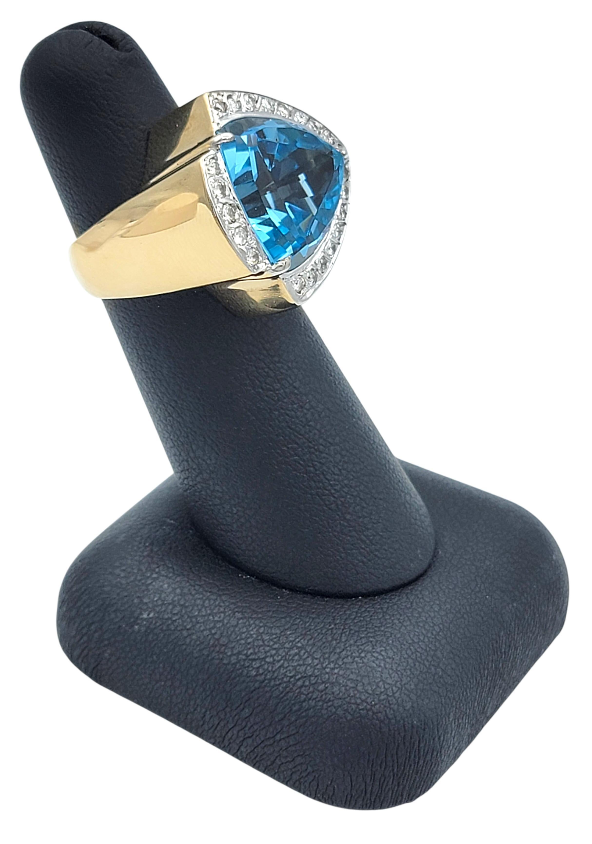 11.15 Carat Trillion Cut Blue Topaz Cocktail Ring with Diamonds in 14 Karat Gold For Sale 8