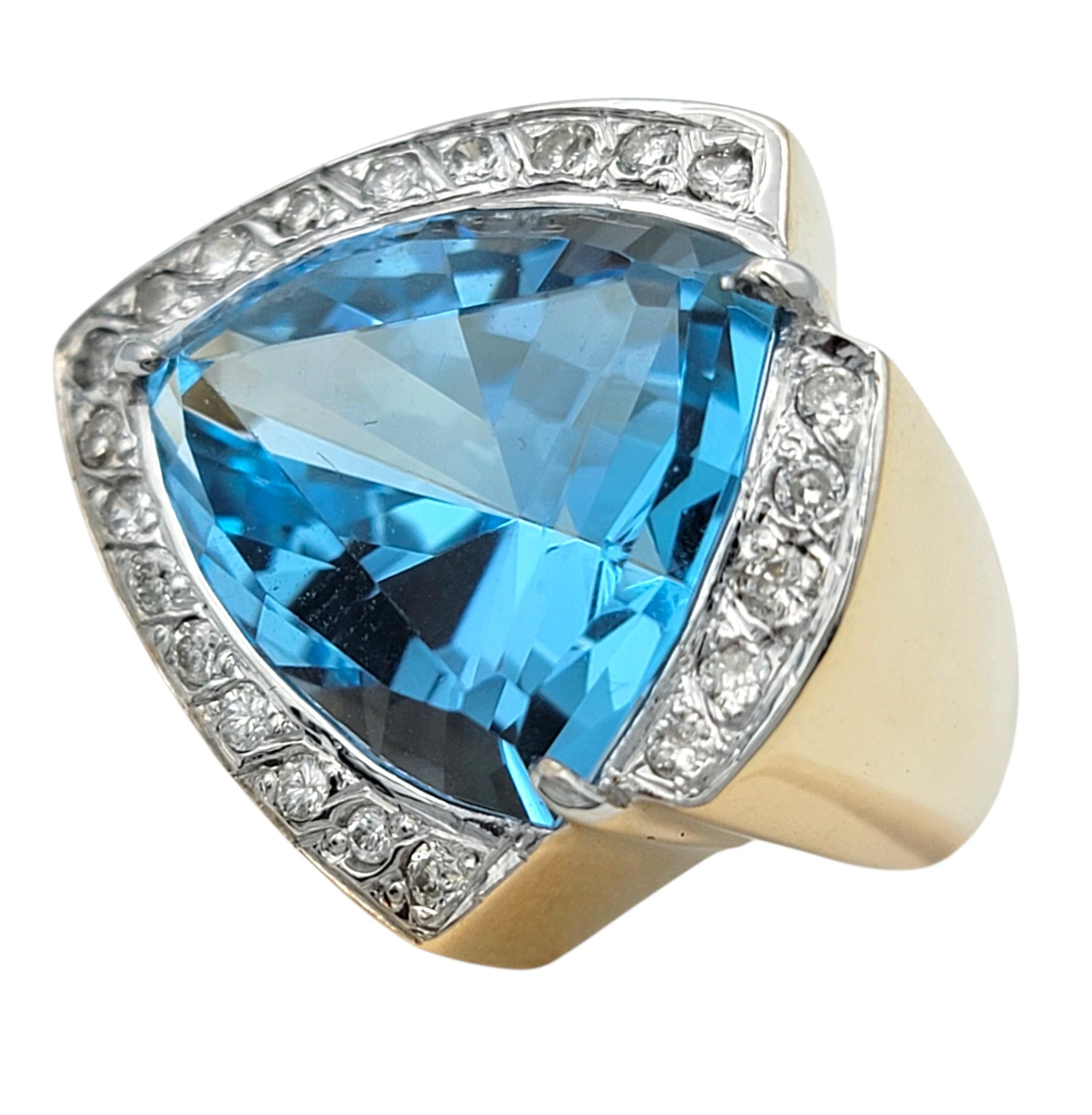 11.15 Carat Trillion Cut Blue Topaz Cocktail Ring with Diamonds in 14 Karat Gold In Excellent Condition For Sale In Scottsdale, AZ