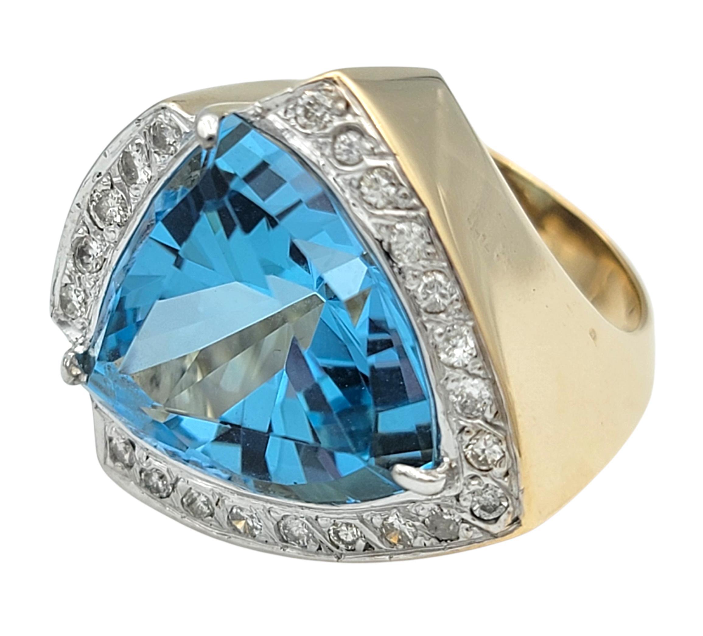 11.15 Carat Trillion Cut Blue Topaz Cocktail Ring with Diamonds in 14 Karat Gold For Sale 1