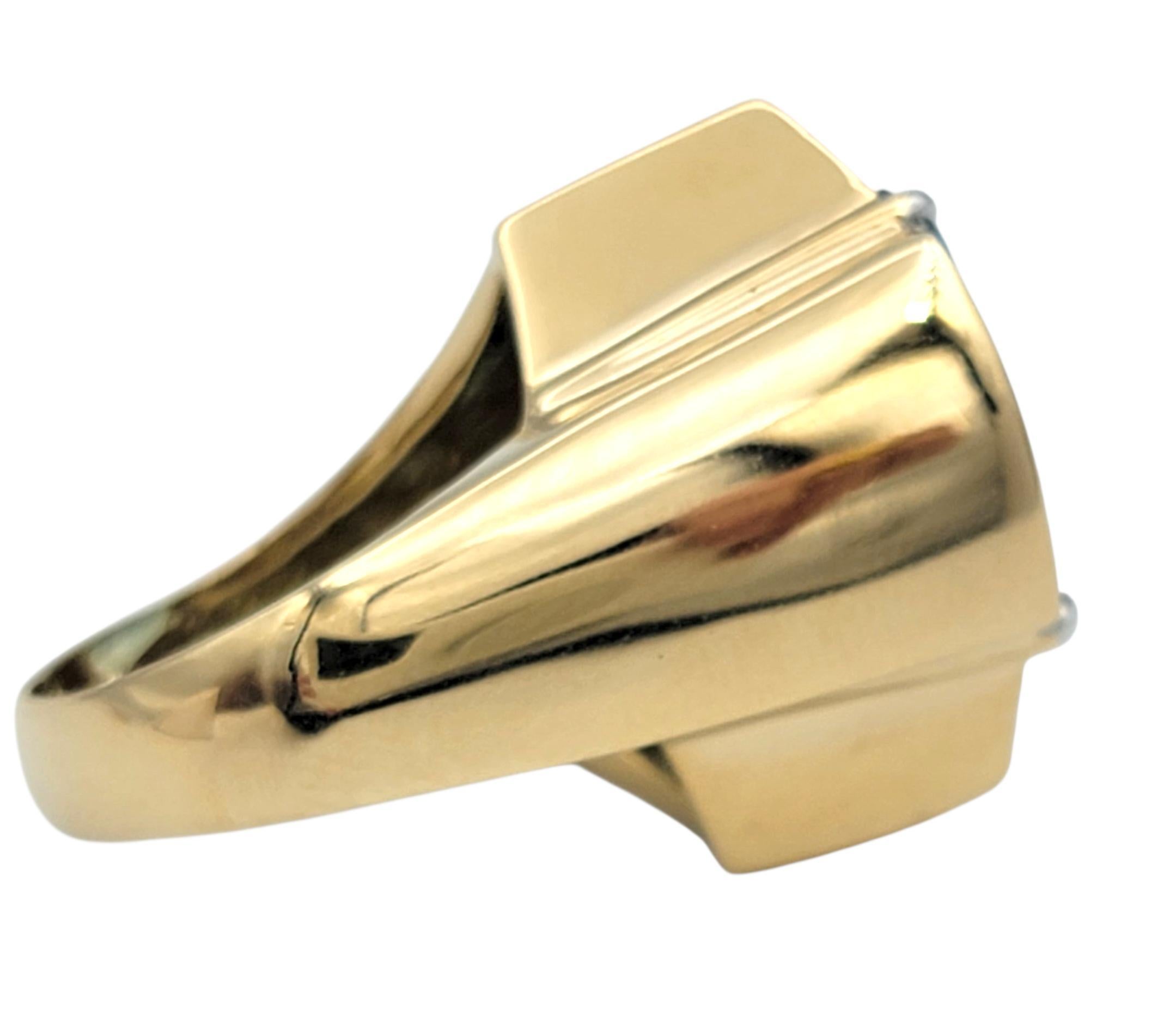 11.15 Carat Trillion Cut Blue Topaz Cocktail Ring with Diamonds in 14 Karat Gold For Sale 2