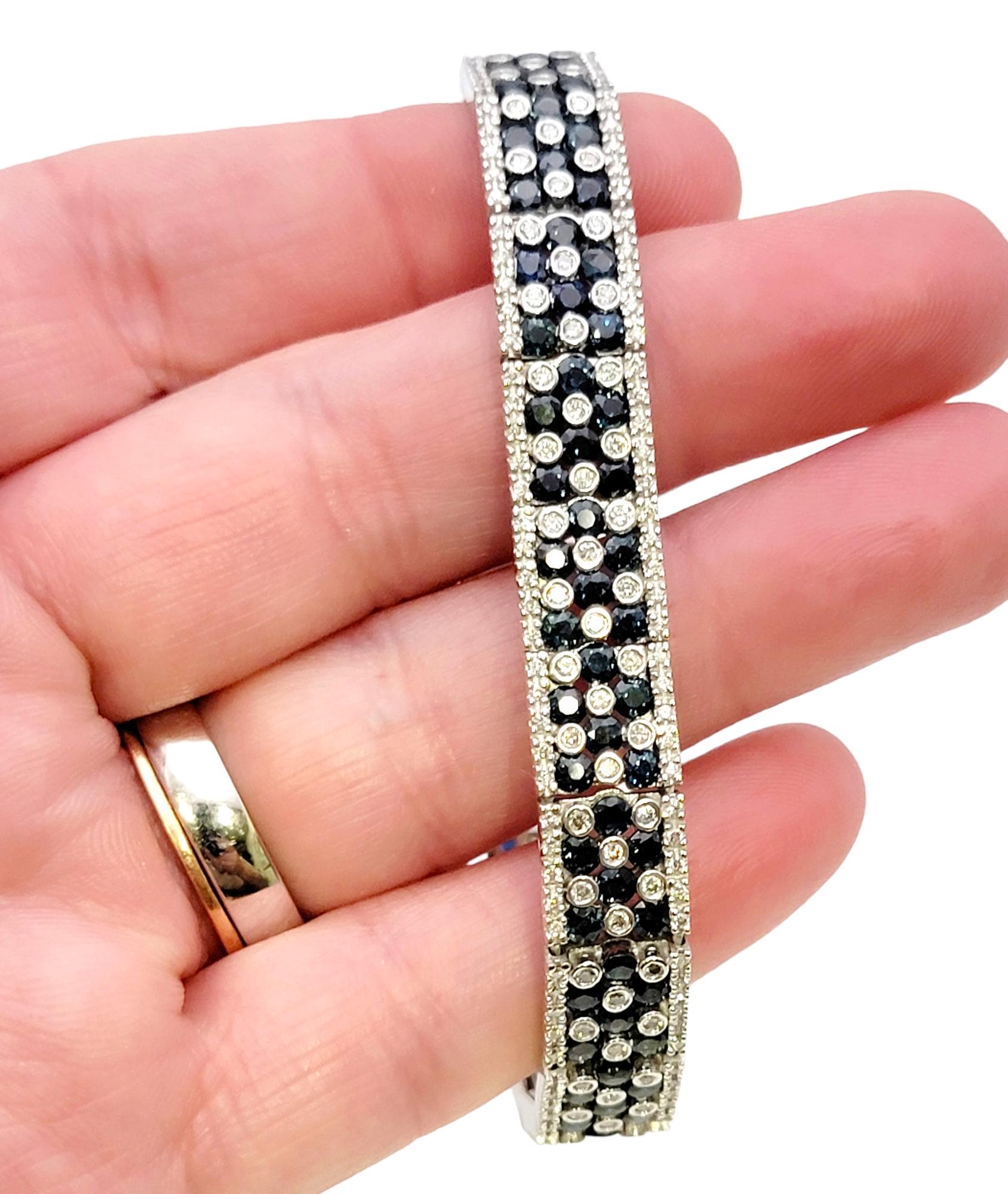 11.15 Carats Total Blue Sapphire and Diamond Checkerboard White Gold Bracelet For Sale 6