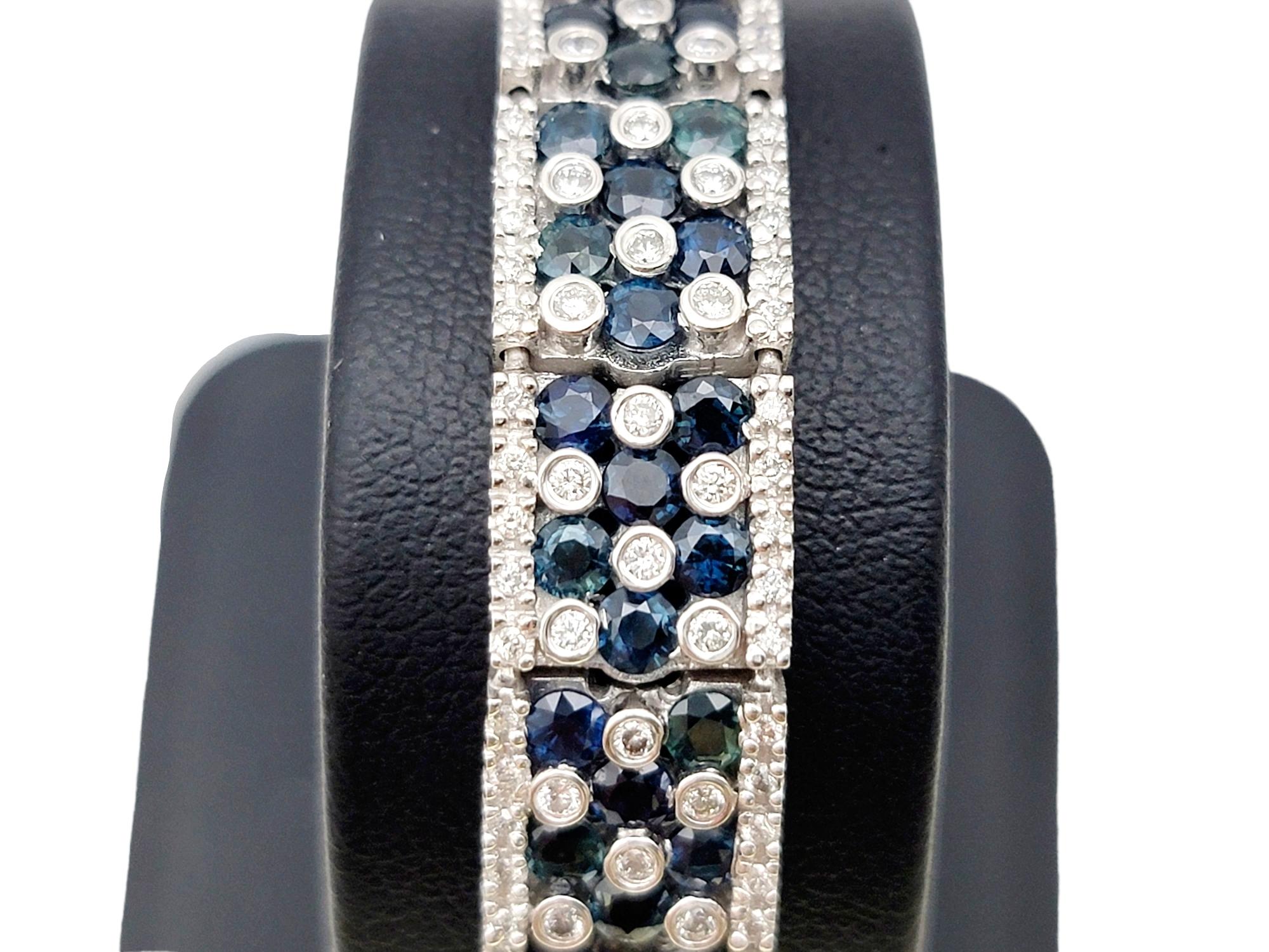 11.15 Carats Total Blue Sapphire and Diamond Checkerboard White Gold Bracelet For Sale 8