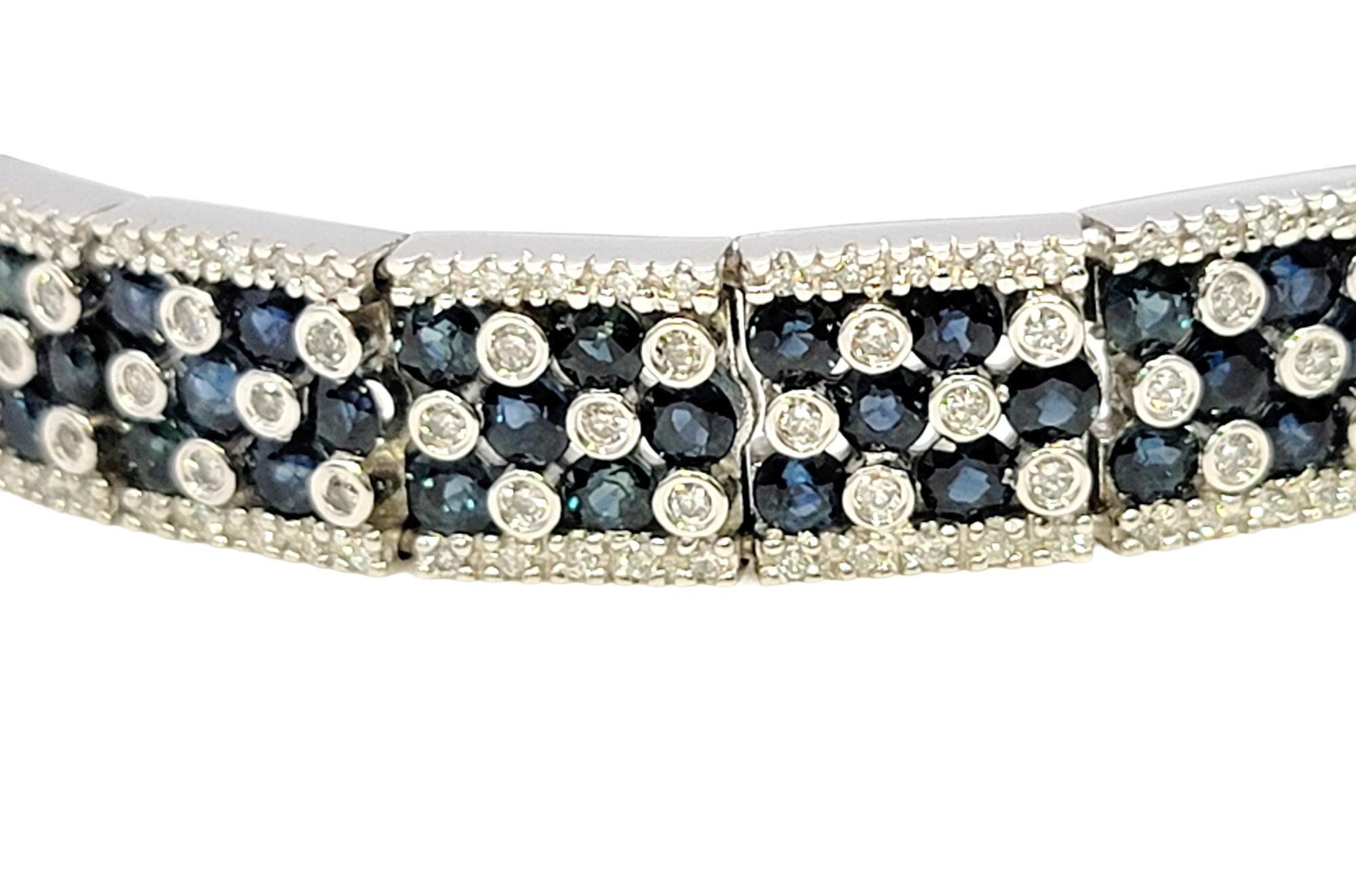 11.15 Carats Total Blue Sapphire and Diamond Checkerboard White Gold Bracelet In Good Condition For Sale In Scottsdale, AZ