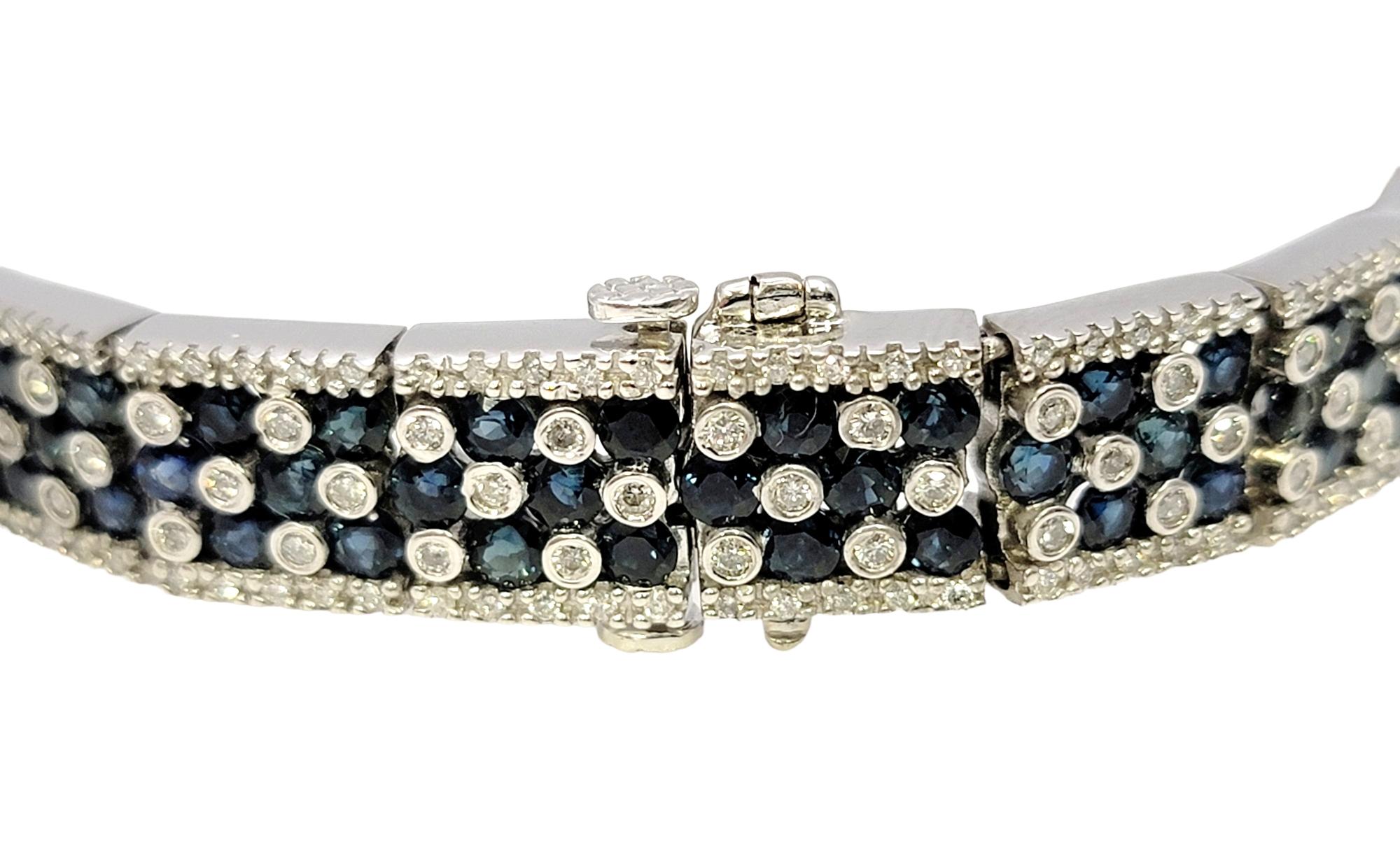 Women's 11.15 Carats Total Blue Sapphire and Diamond Checkerboard White Gold Bracelet For Sale