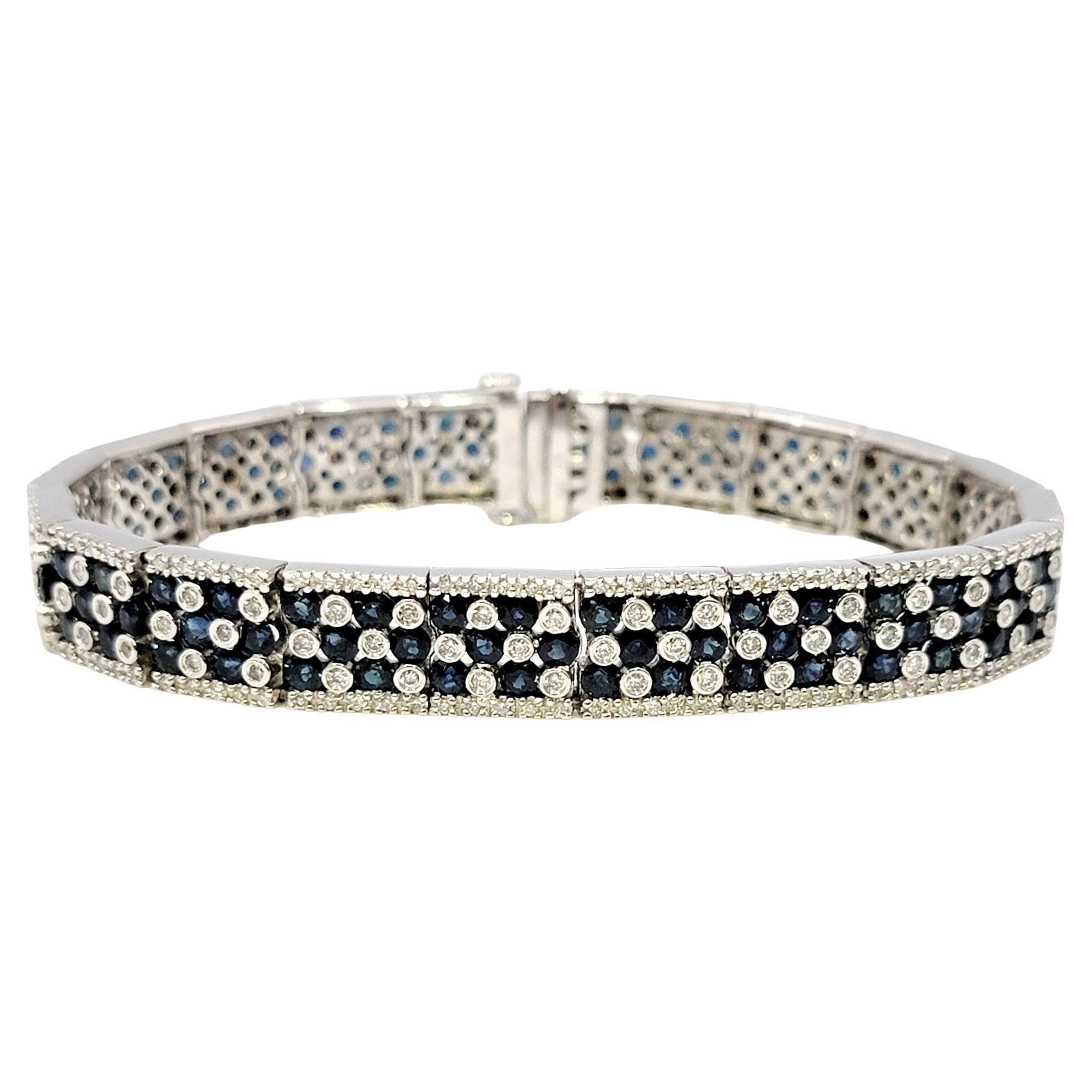 11.15 Carats Total Blue Sapphire and Diamond Checkerboard White Gold Bracelet For Sale