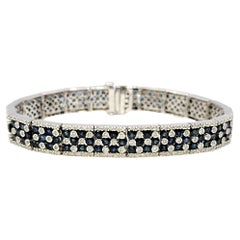 11.15 Carats Total Blue Sapphire and Diamond Checkerboard White Gold Bracelet
