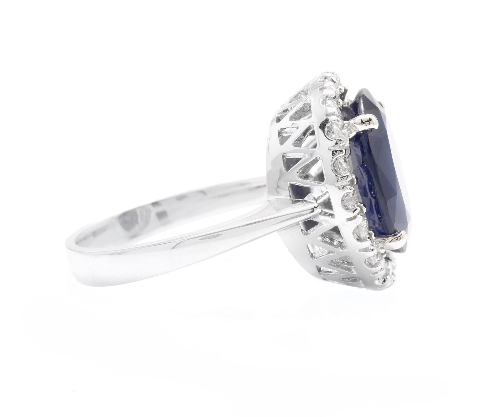 Mixed Cut 11.15ct Natural Blue Sapphire & Diamond 14k Solid White Gold Ring