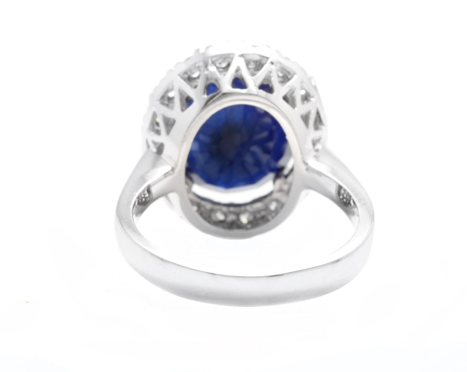 11.15ct Natural Blue Sapphire & Diamond 14k Solid White Gold Ring In New Condition In Los Angeles, CA