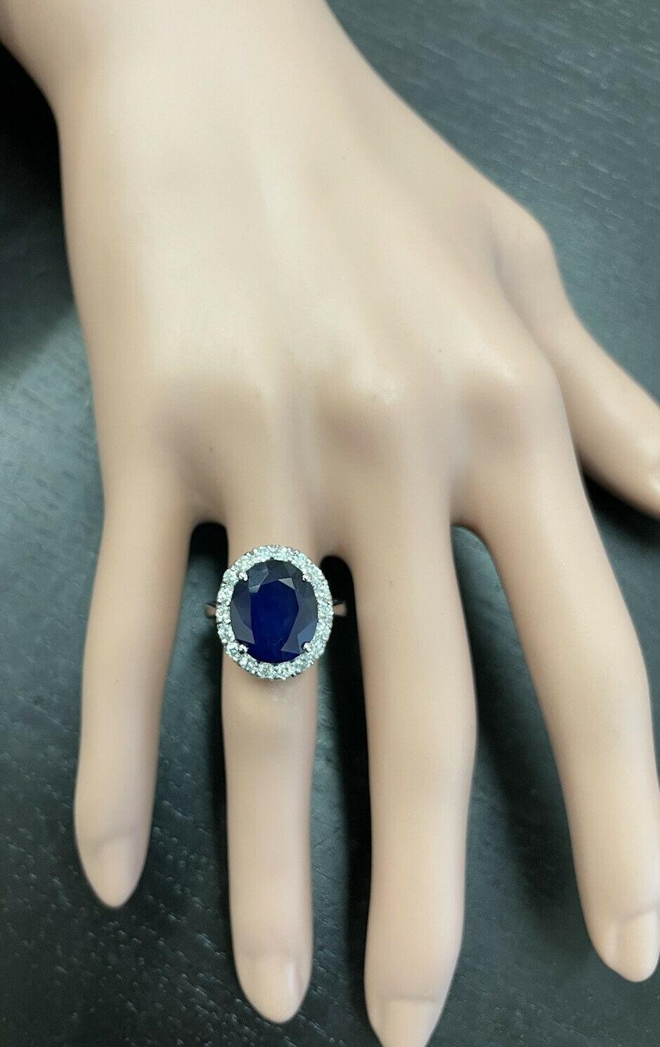 11.15ct Natural Blue Sapphire & Diamond 14k Solid White Gold Ring 1