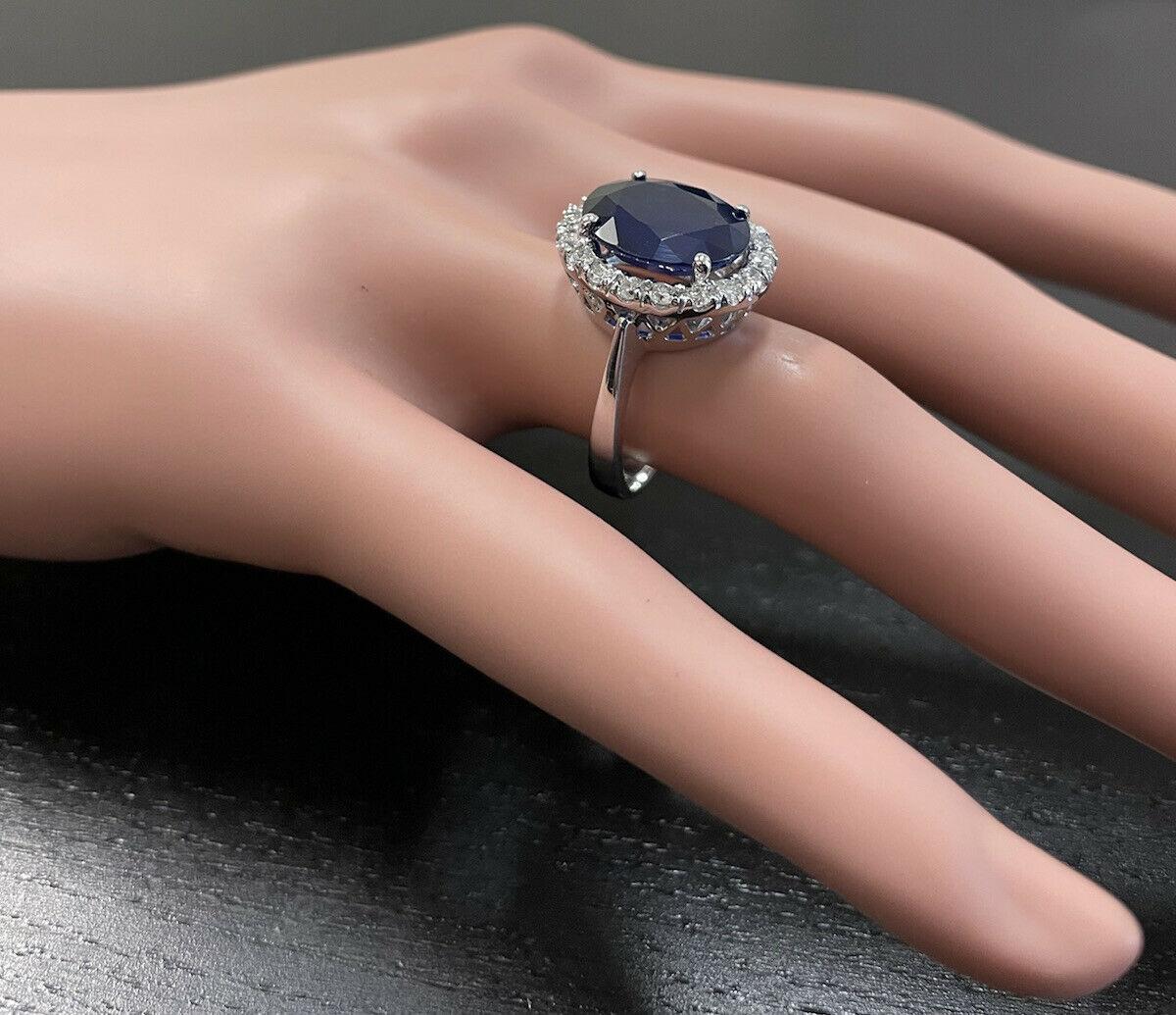 11.15ct Natural Blue Sapphire & Diamond 14k Solid White Gold Ring 2