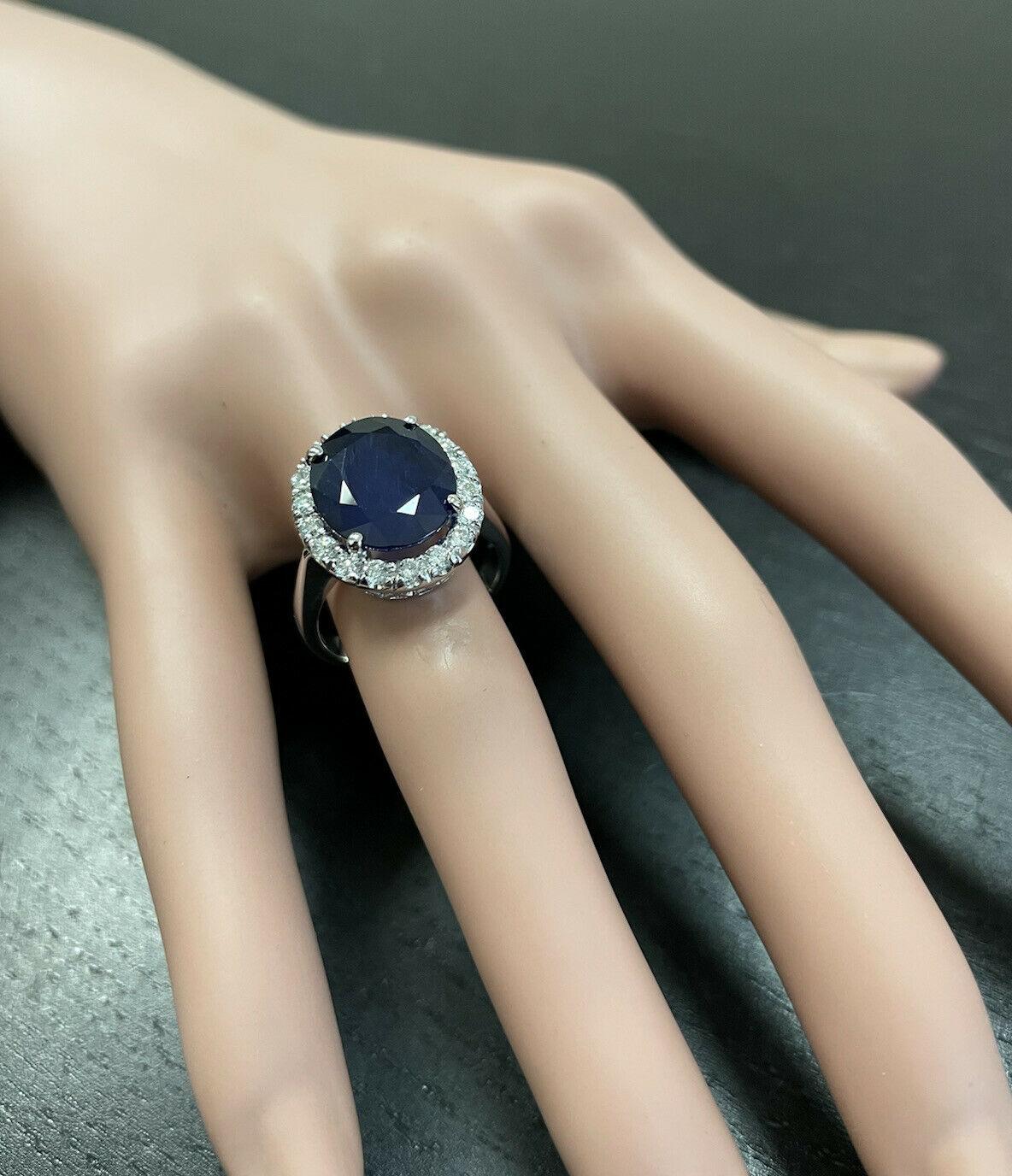 11.15ct Natural Blue Sapphire & Diamond 14k Solid White Gold Ring 3
