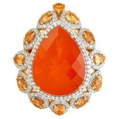 11.16 Carats Fire Opal Garnet Diamond 18 Karat Gold Ring